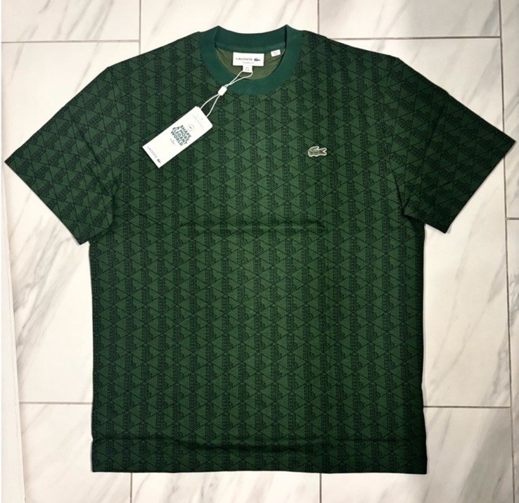 Lacoste Men’s Patterned T-Shirt Dark Green Black New