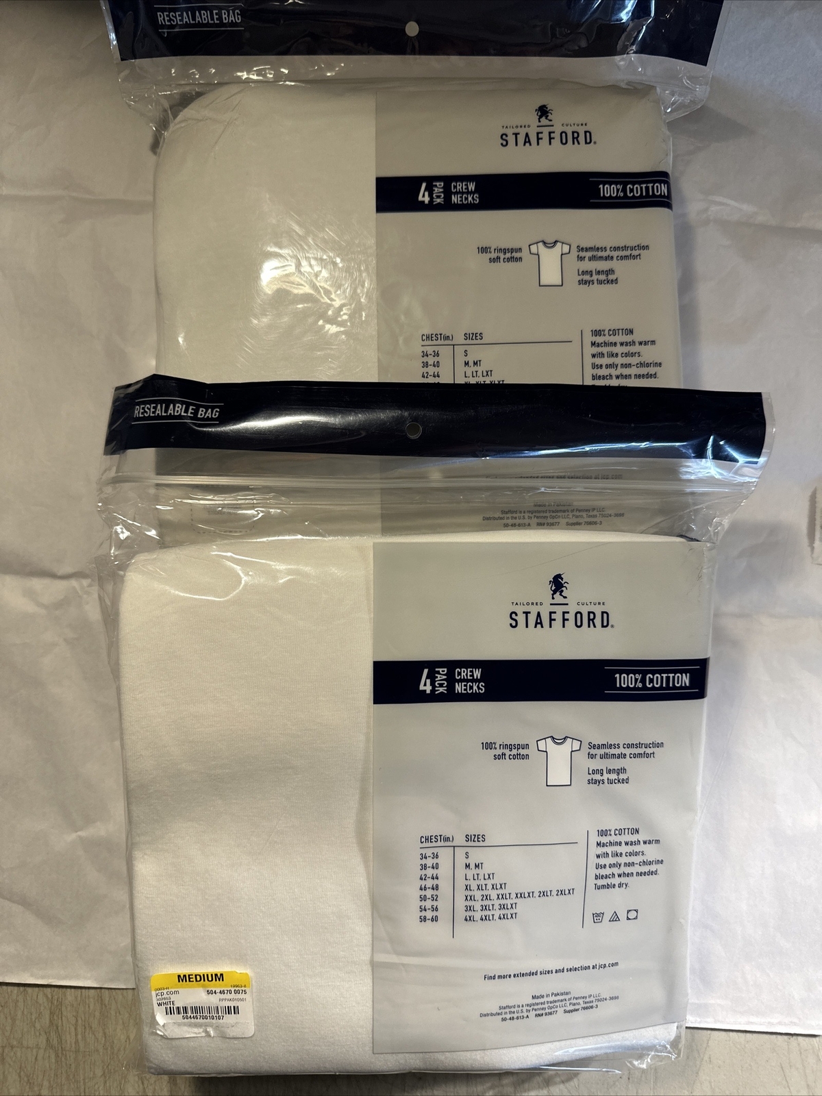 Stafford 8-Pack Men’s 100% Cotton Super Soft Crew-Neck T-Shirts White(Medium Sz)