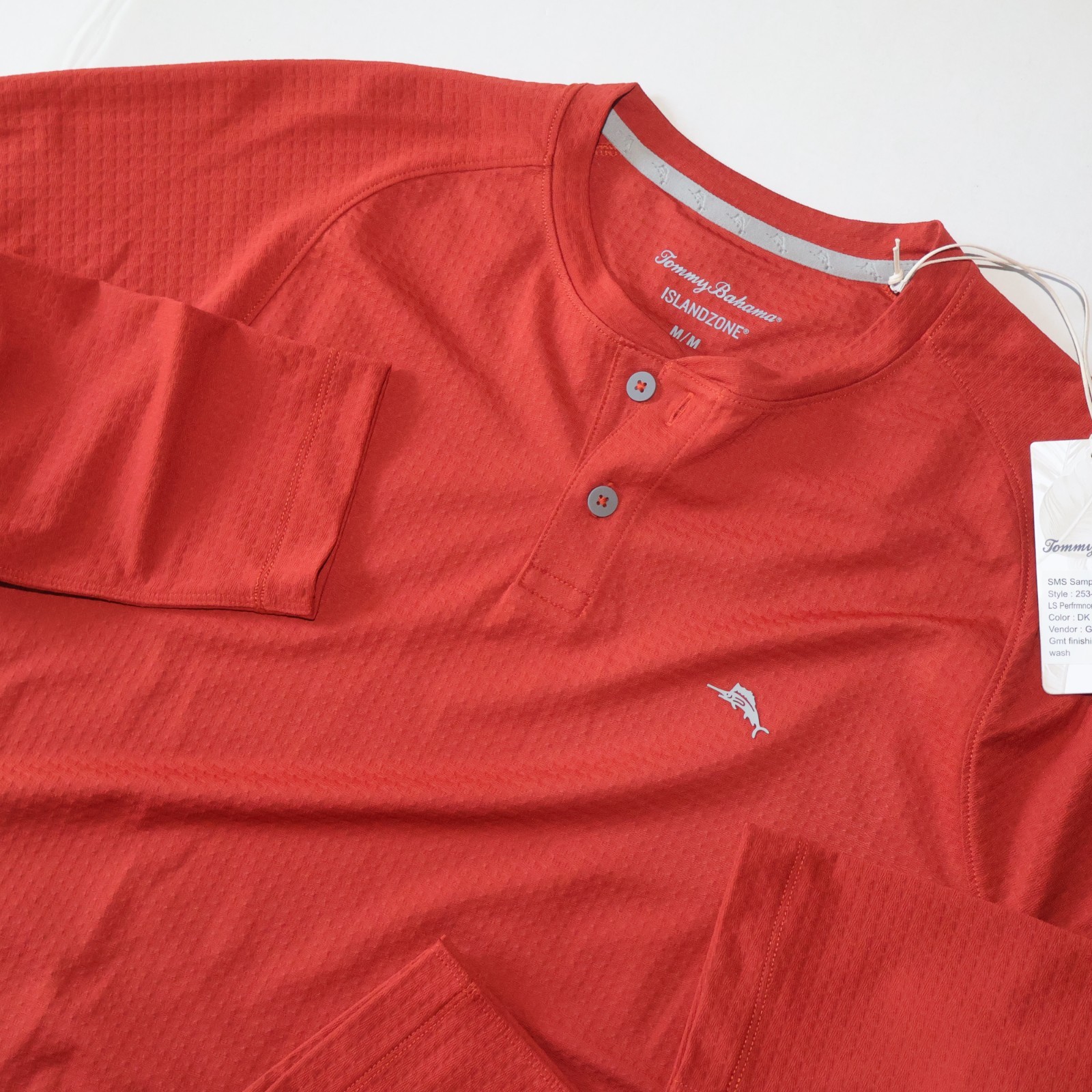 Tommy Bahama Henley Tee Shirt Echo Tides Performance Lobster Red New LS Medium M