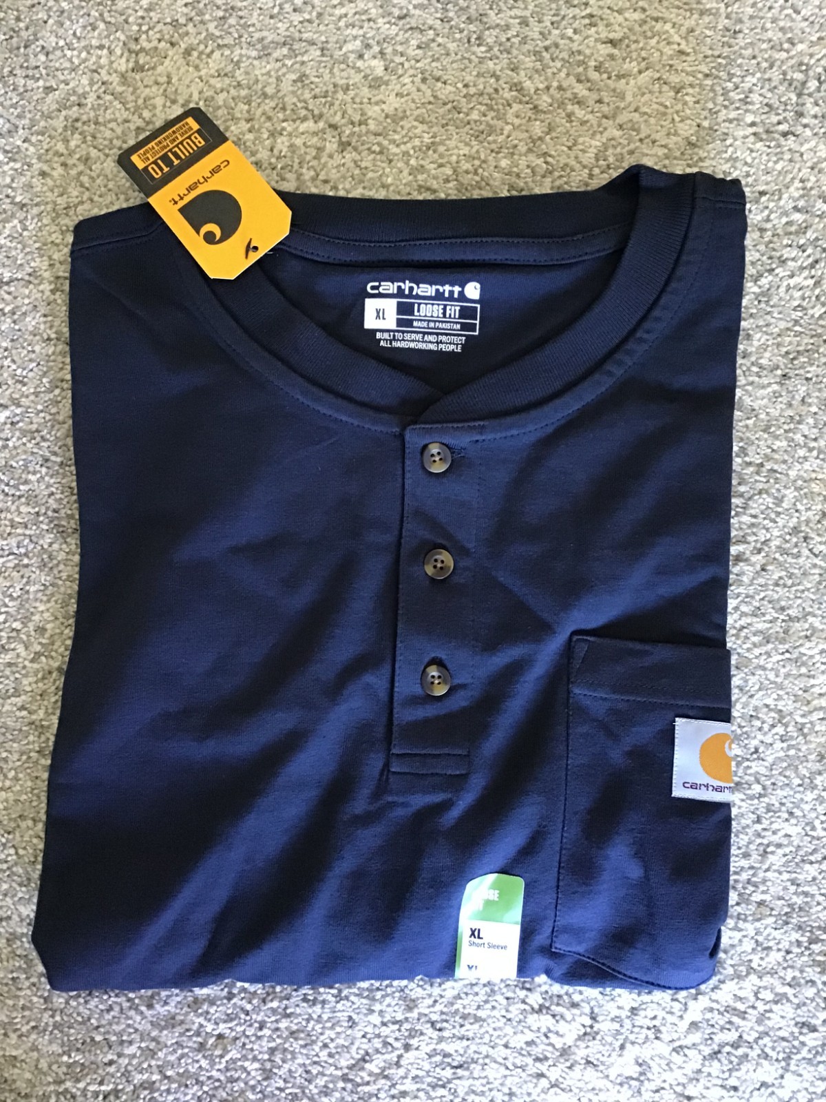 NWT!! CARHARTT MENS LOOSE FIT HEAVYWEIGHT S/S POCKET HENLEY T-SHIRT, SIZE XL