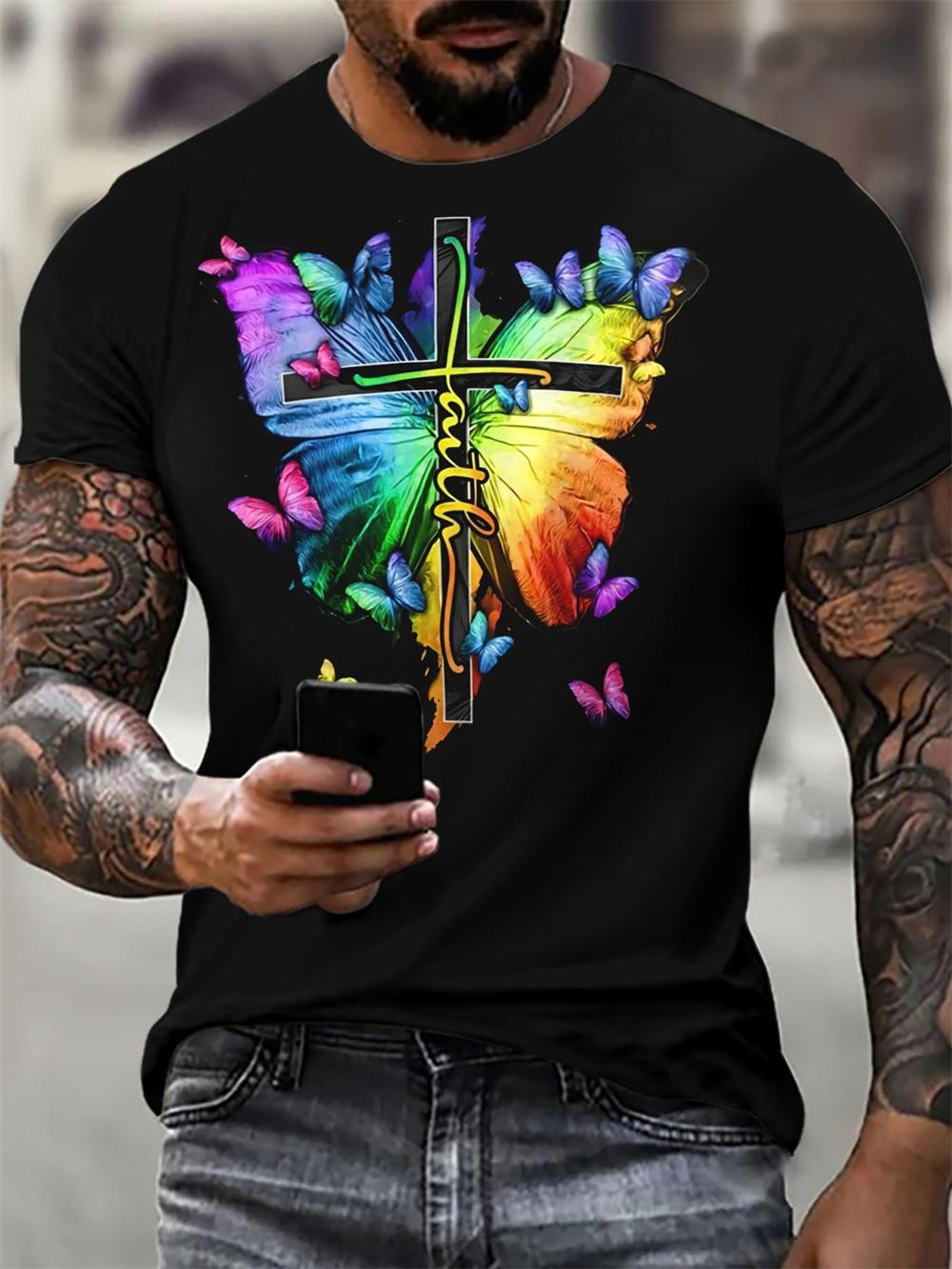 Christian Mens Clothing T Shirts Oversized T Shirt Gothic Jesus Christ Cross 3D