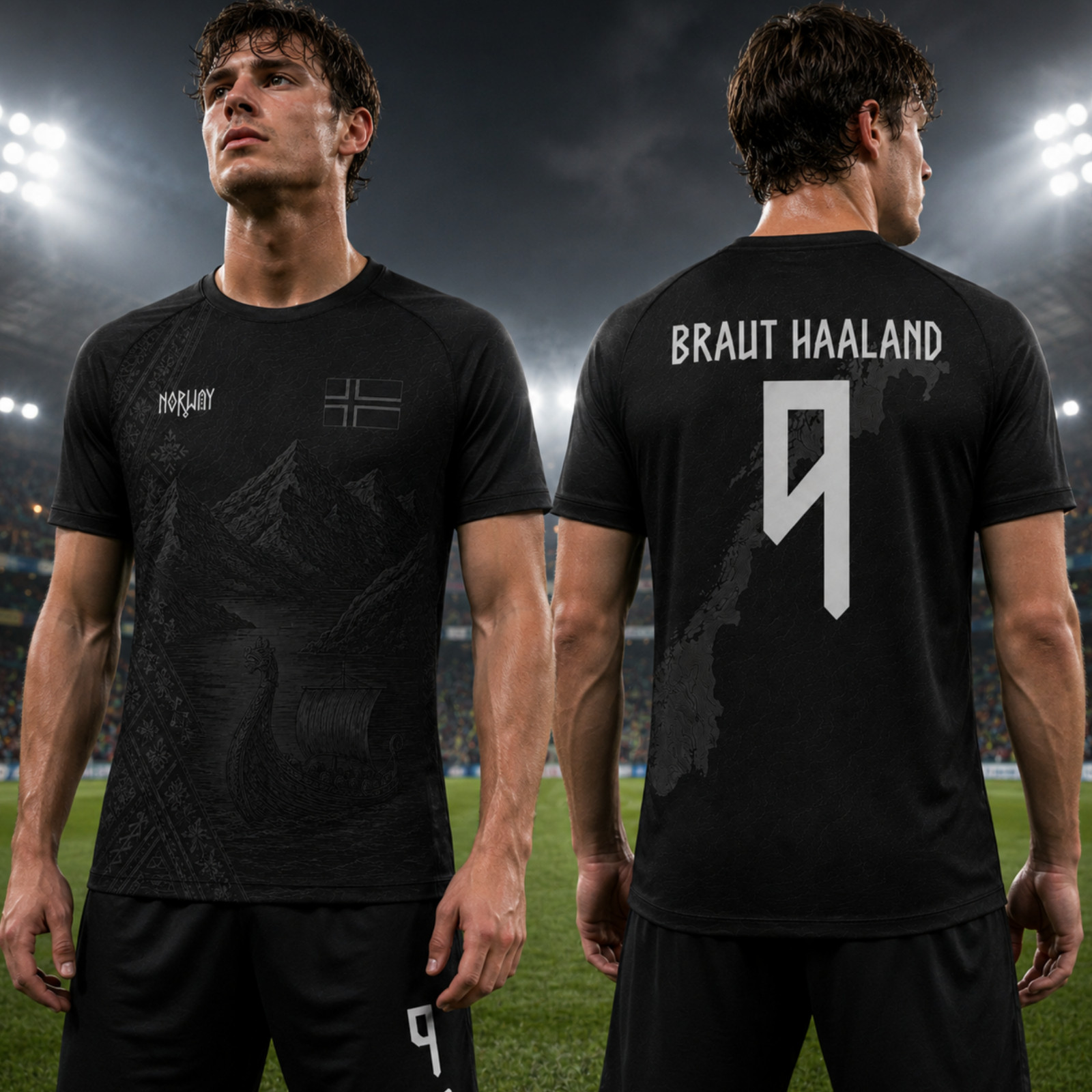 Black Norway Viking Soccer Jersey Custom Name Number Norwegian Shirt (S-5XL)