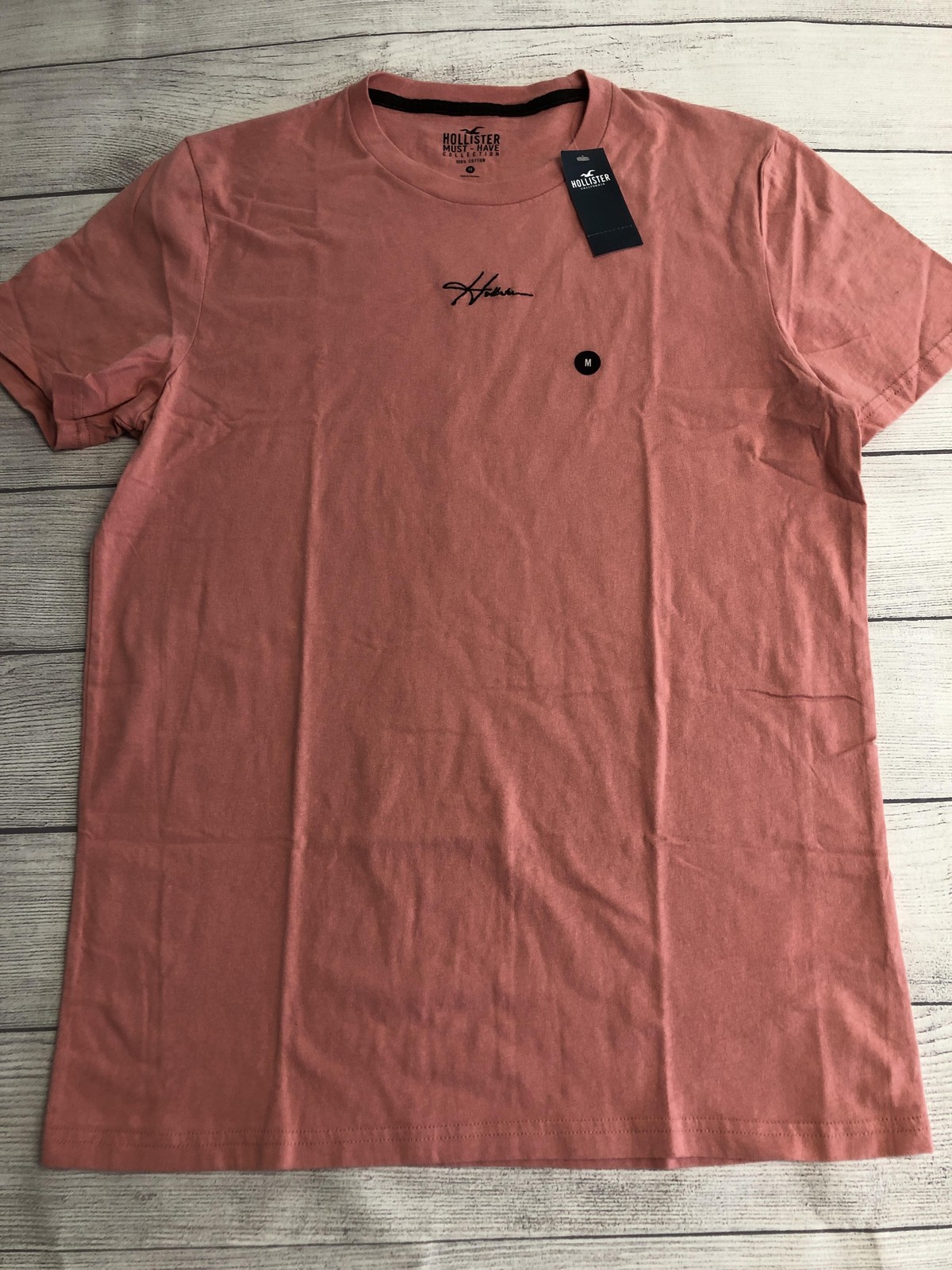Hollister Shirt Mens Medium Pink Must-Have Collection Logo Cotton Crewneck Tee