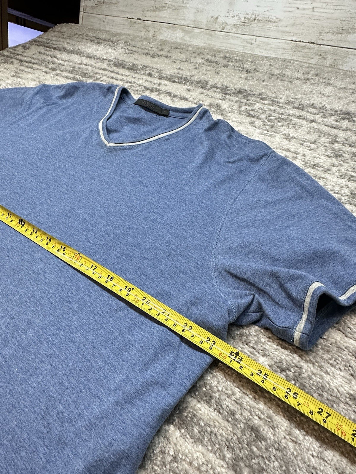 Raffi Shirt Mens 2XL Blue Trim V Neck Tee 100% Cotton Soft Lightweight
