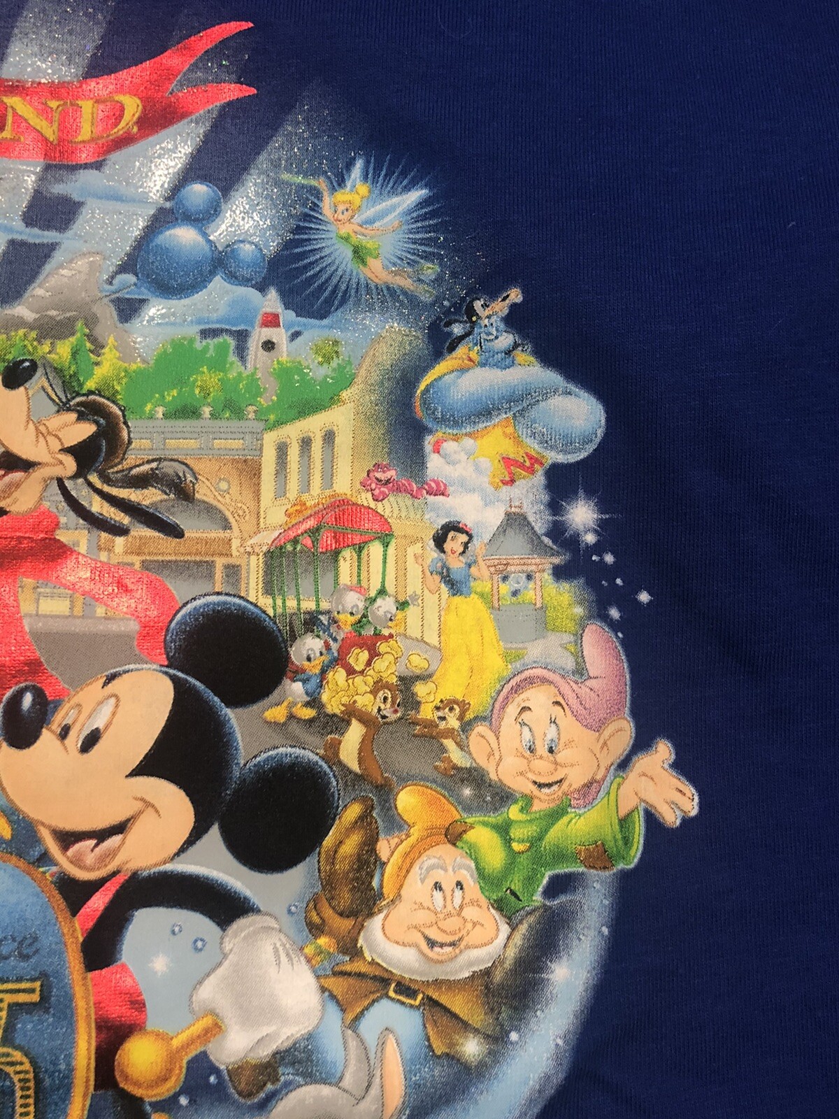 XL BLUE reflective HAPPIEST MEMORIES ON EARTH 55 Large DISNEY CAST SHIRT TEE