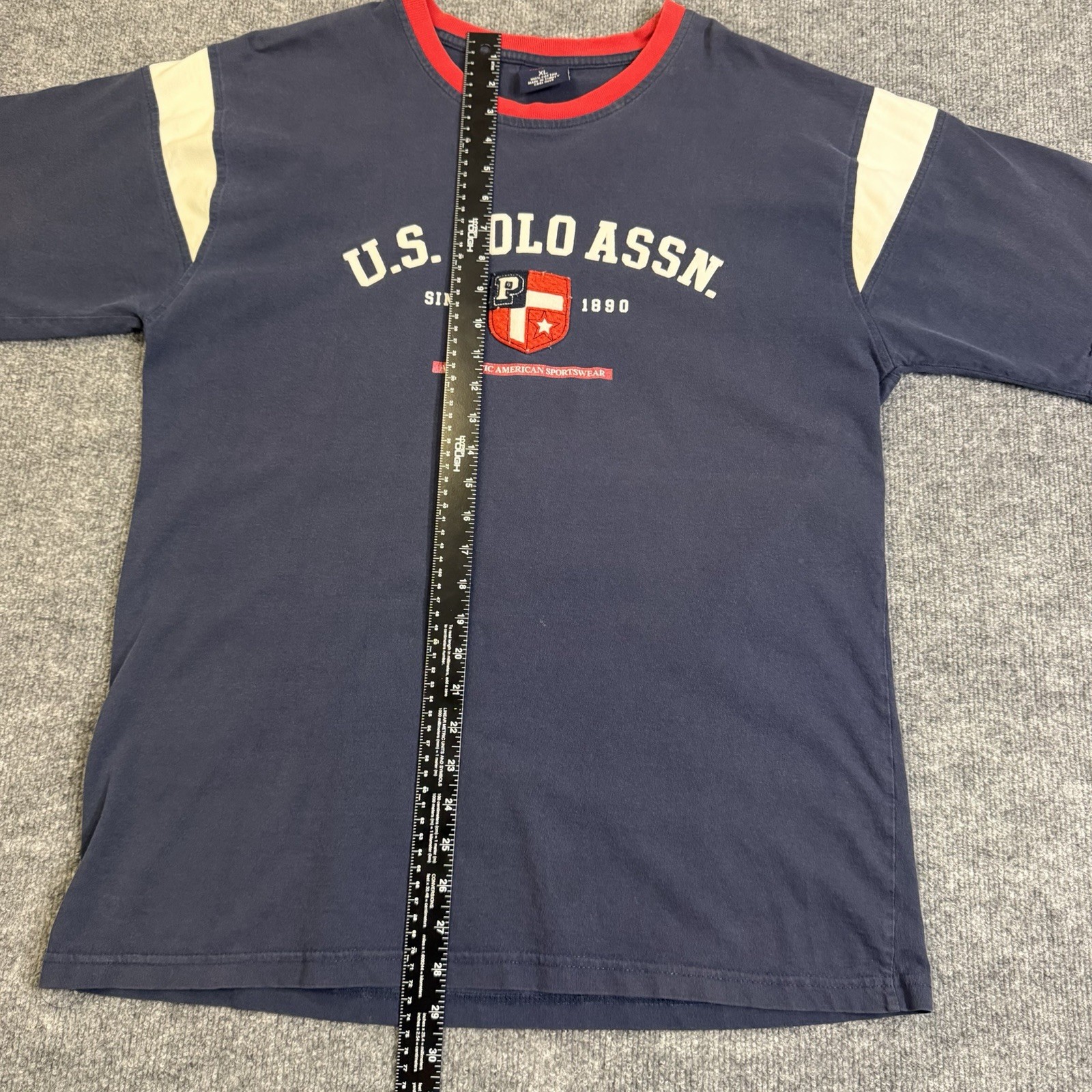US Polo Assn T Shirt Mens Extra Large Navy Blue Red Trim Graphic Logo Tee Cotton