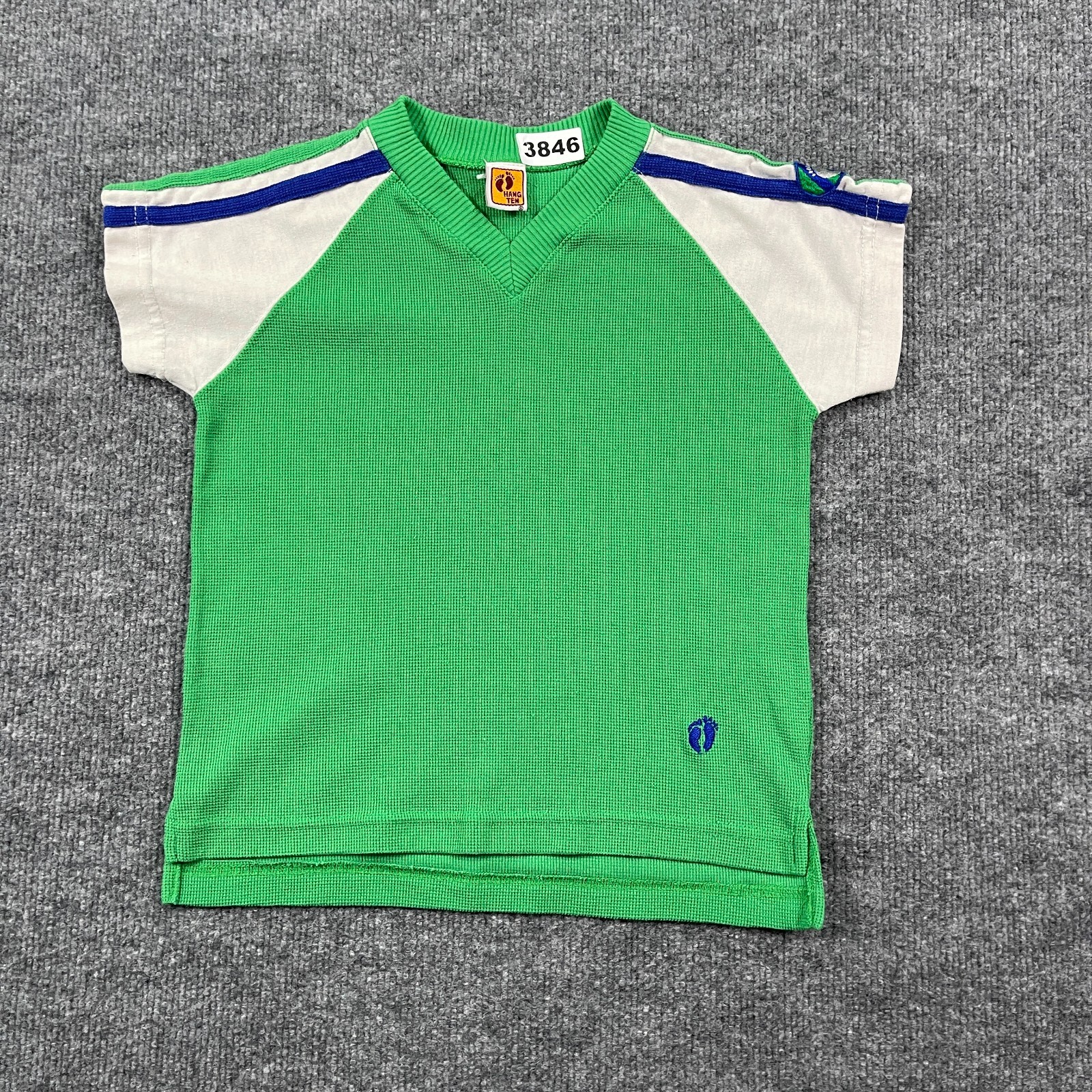 Vintage 80s Hang-Ten Waffle Knit Raglan Shirt TEENS XS 14×18 Green White