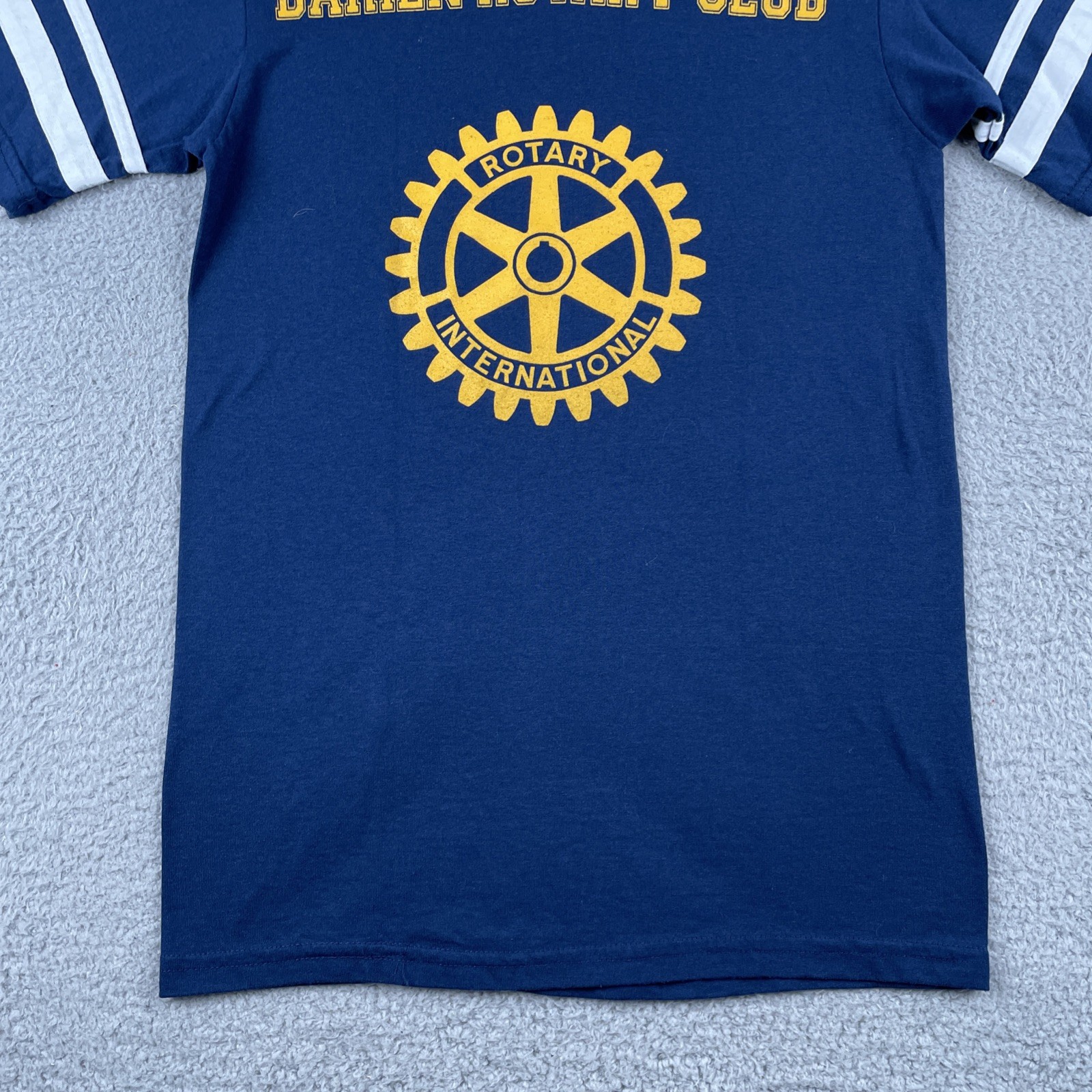 Vtg Augusta Sportswear Navy Blue Ringer V-Neck T Shirt Darien Rotary Club 90s