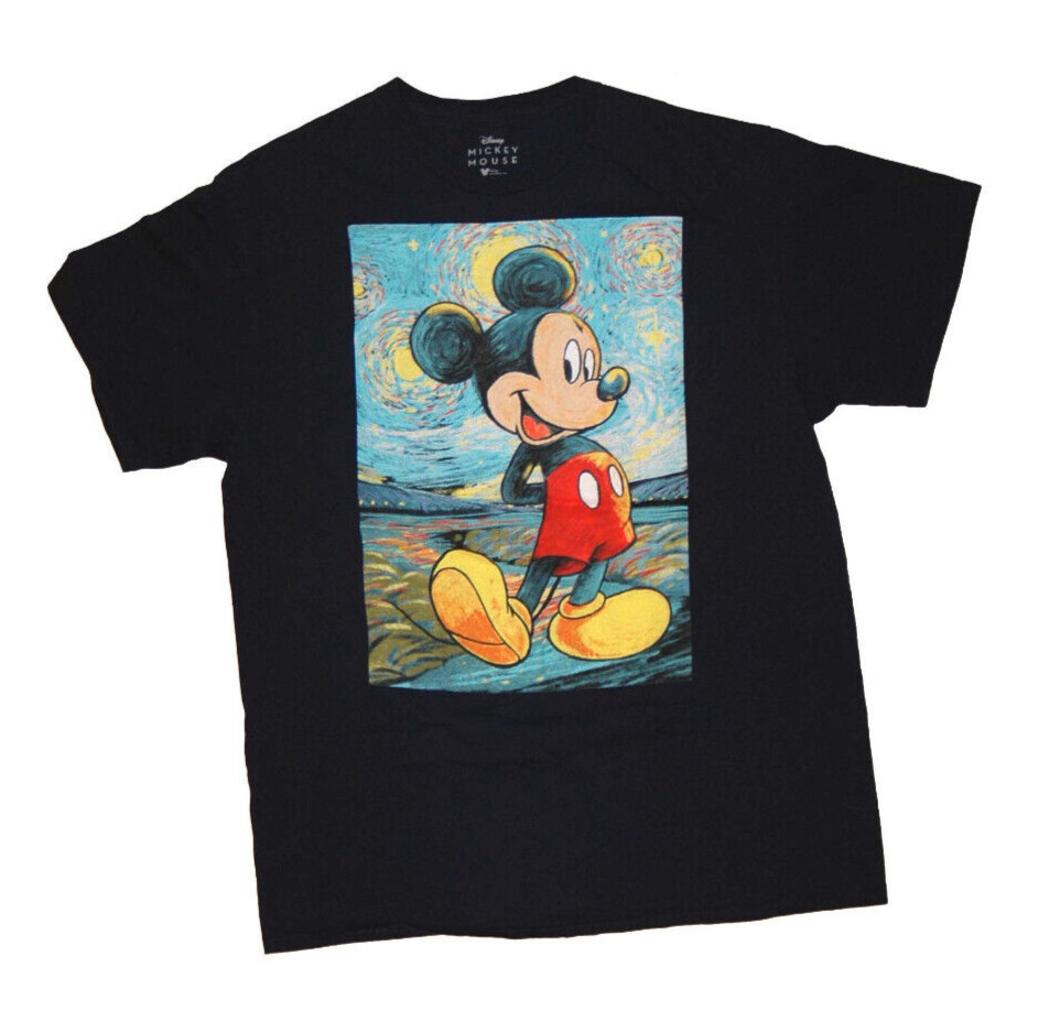 Disney Mickey Mouse T-Shirt Sz L Black Solid Graphic Quality 100% Thick Cotton