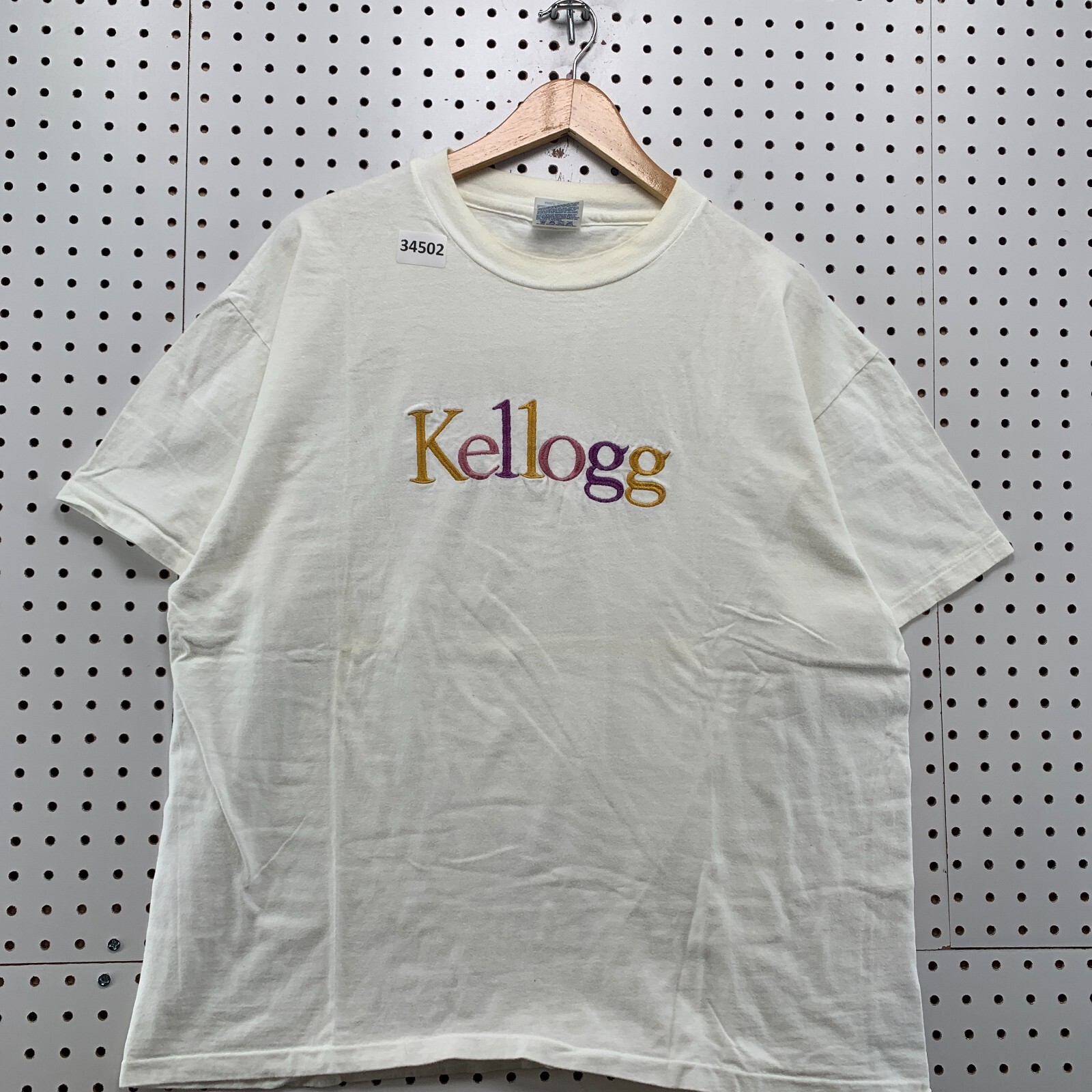 Vintage Kellogg Shirt Mens XL White Single Stitch Embroidered 23.5×27