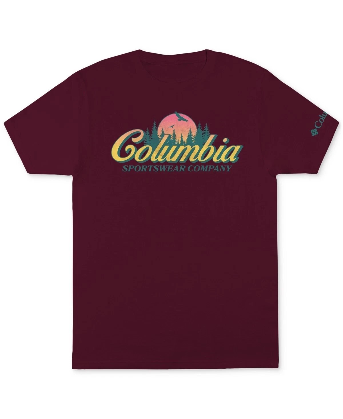 COLUMBIA Rich Wine Red Cursive Logo Short Sleeve Logo T-Shirt NEW Large