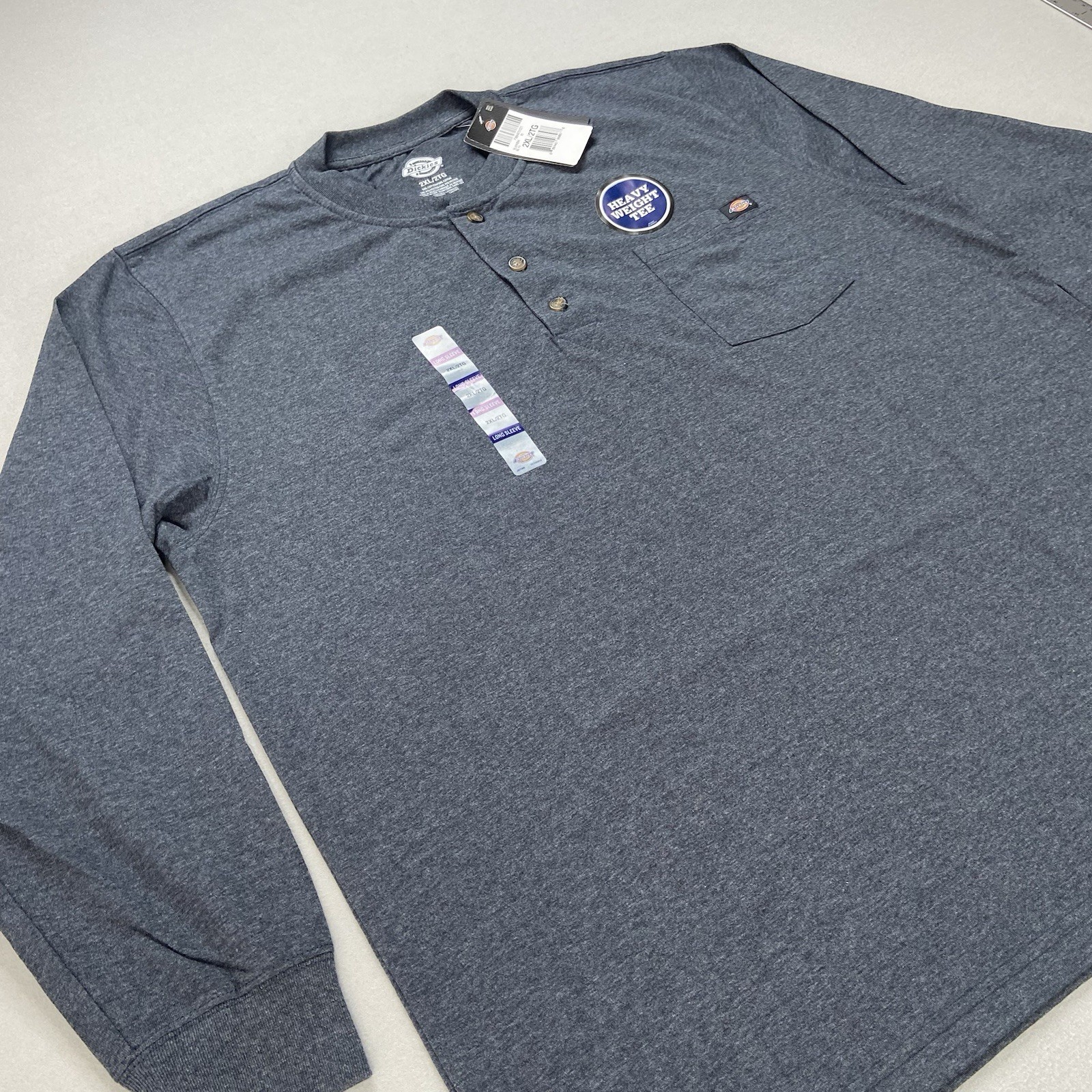 Dickies Long Sleeve Heather Heavyweight Henley Shirt Navy Heather Mens Size 2XL