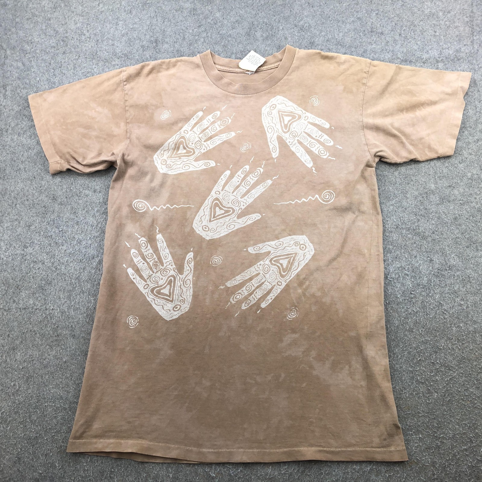 Vintage Primitives By Andrea Bragg Shirt Mens Large Beige Handprint Tribal Tee