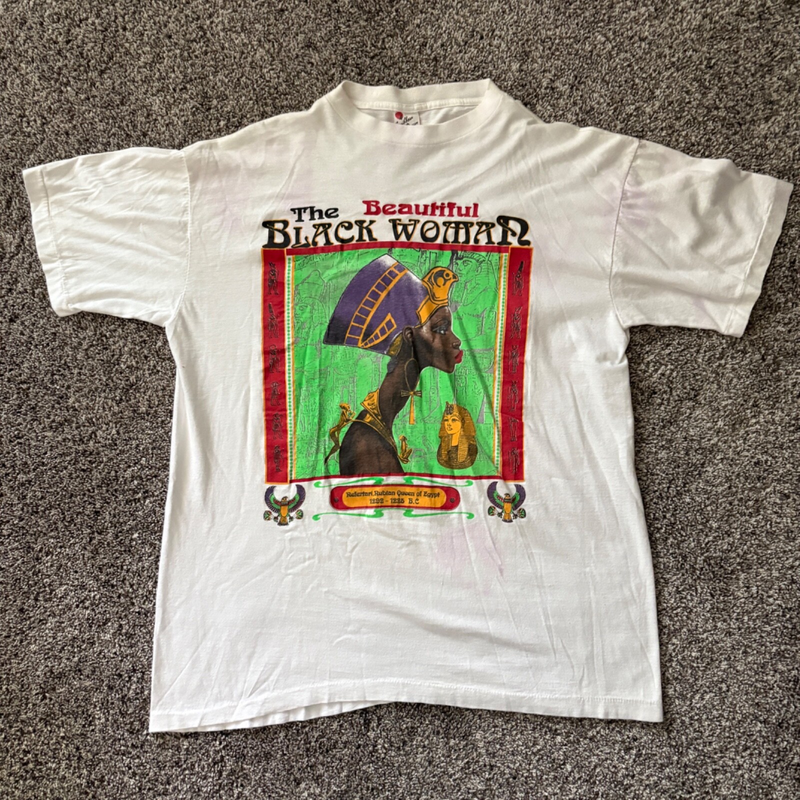 Beautiful Black Woman Nefertiti Egypt Shirt Vintage Colorful Single Stitch XL