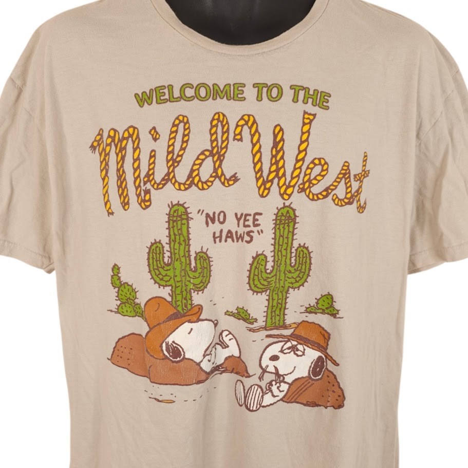 Snoopy T Shirt Mens Size XL Beige Mild West Cowboys No Yee Haws Peanuts