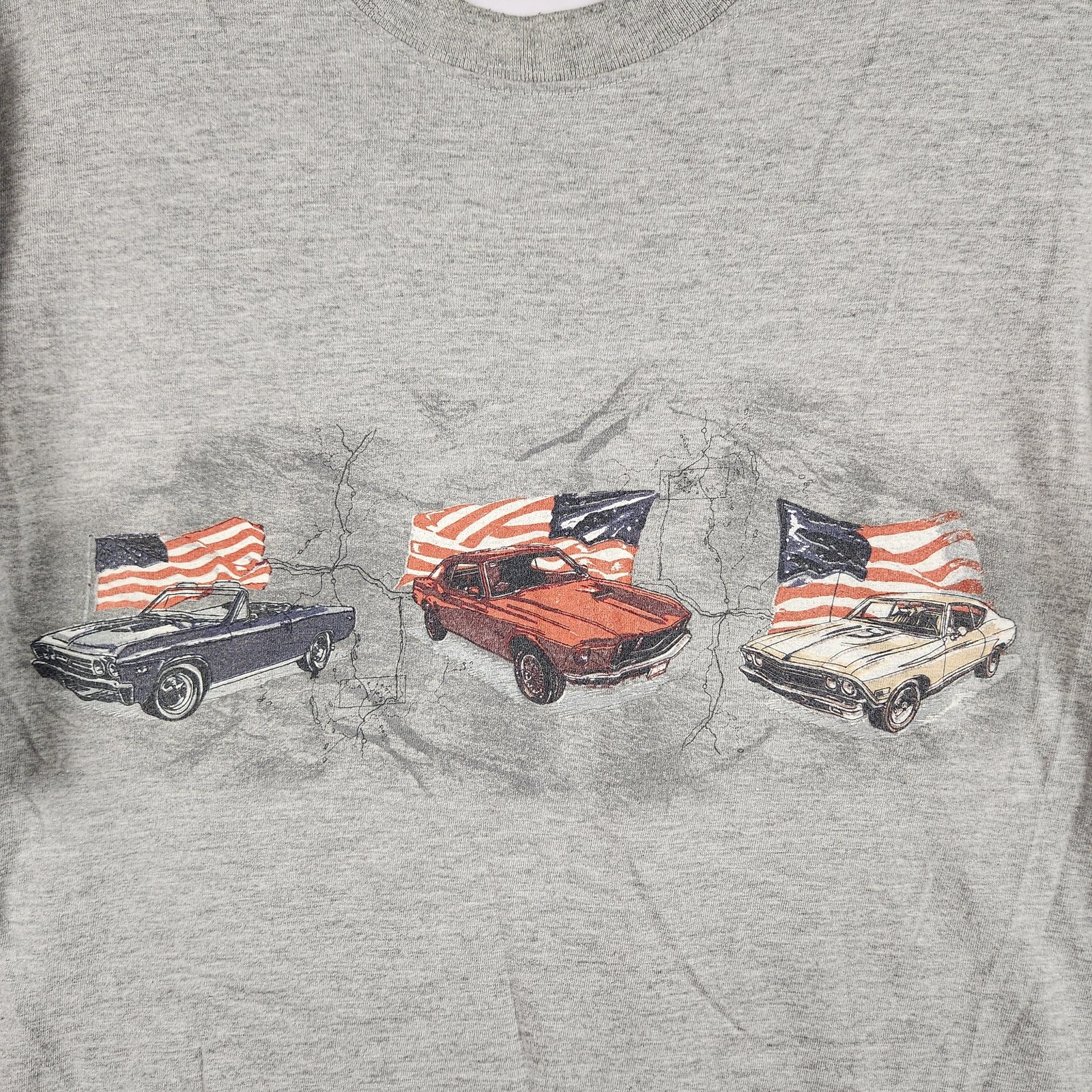 Outdoor Life Shirt Mens Large Gray Classic Muscle Car American Flag Graphic Logo