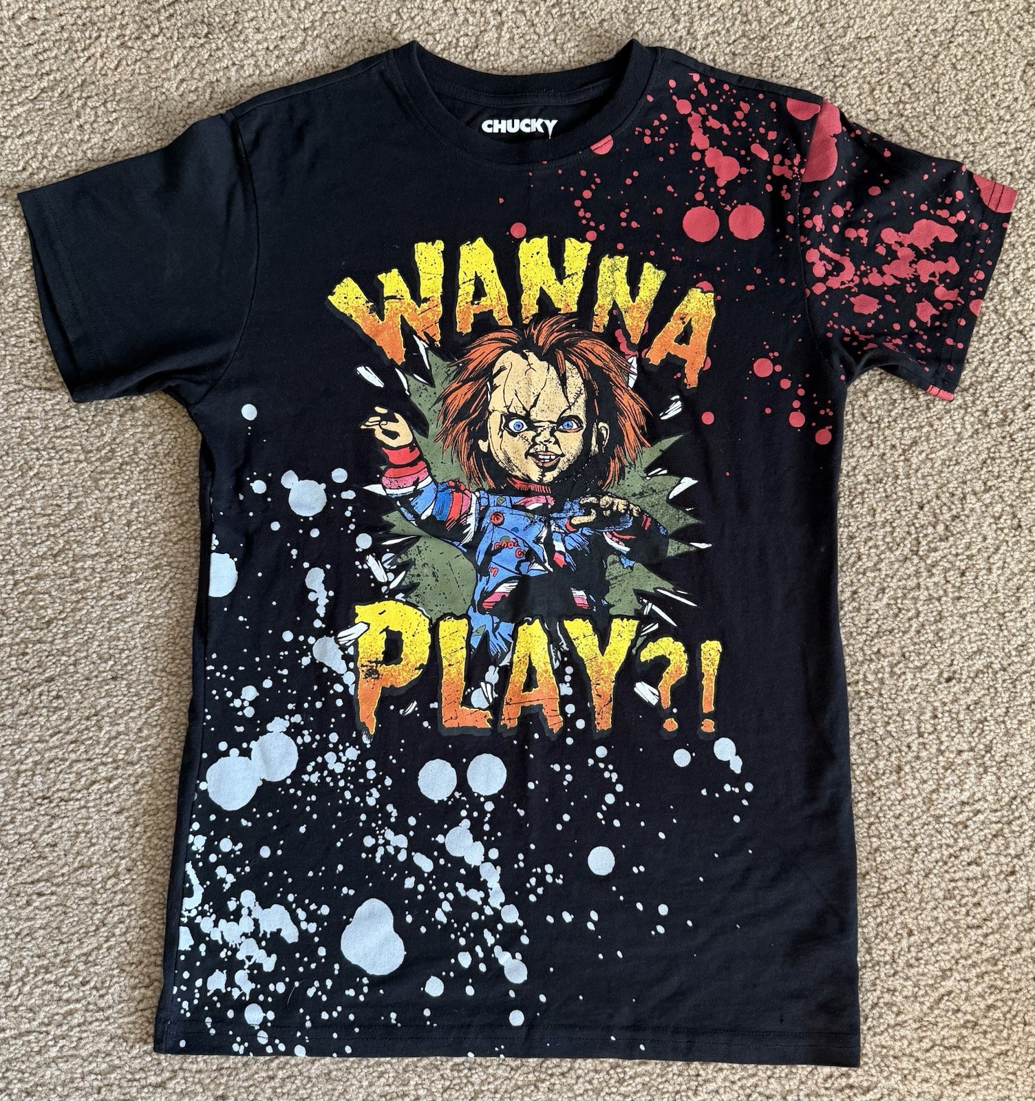 Child’s Play Chucky “Wanna Play?!” Licensed T Shirt Size Small Black