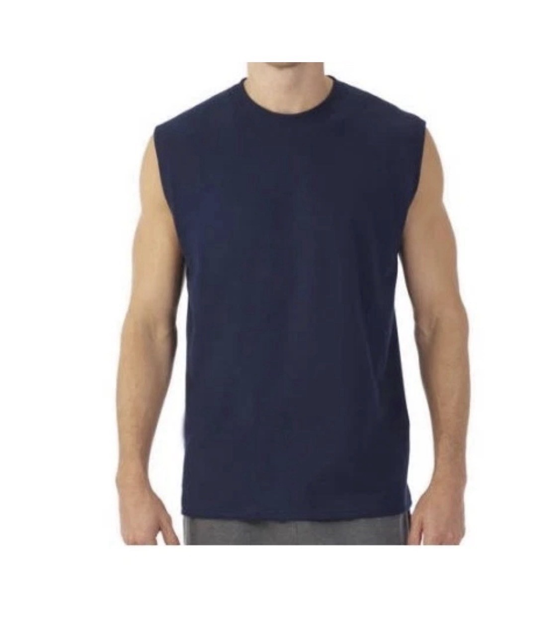 Fruit of the Loom Men’s Navy Muscle Tee Tag Free Design 💯 % Cotton Pre Shrunk