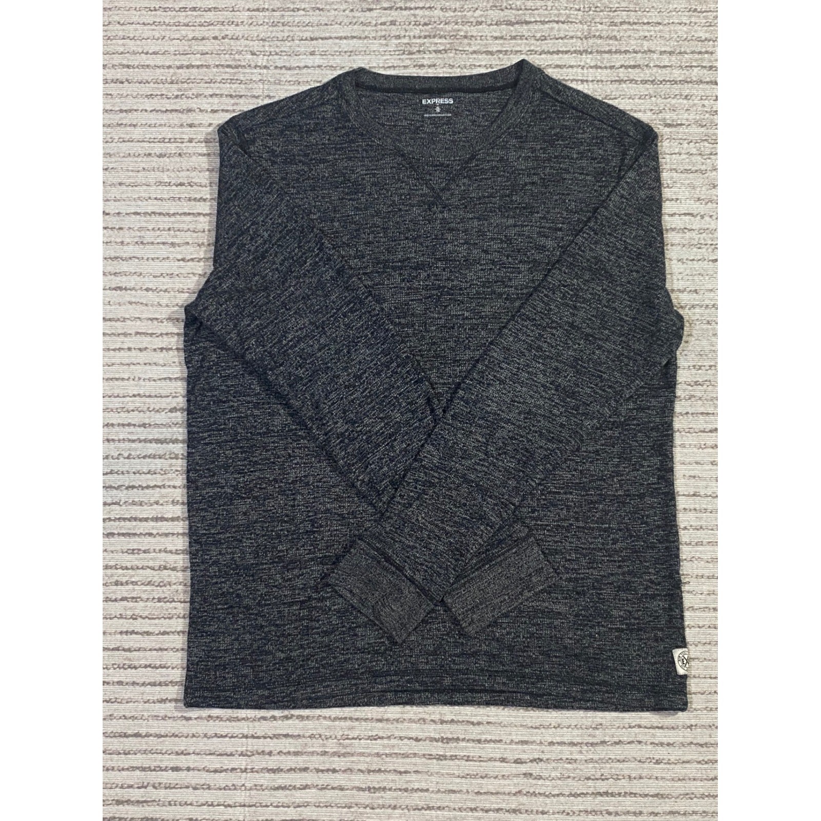 Express Mens XL Charcoal Gray Marl Long Sleeve Thermal Crew Neck Shirt