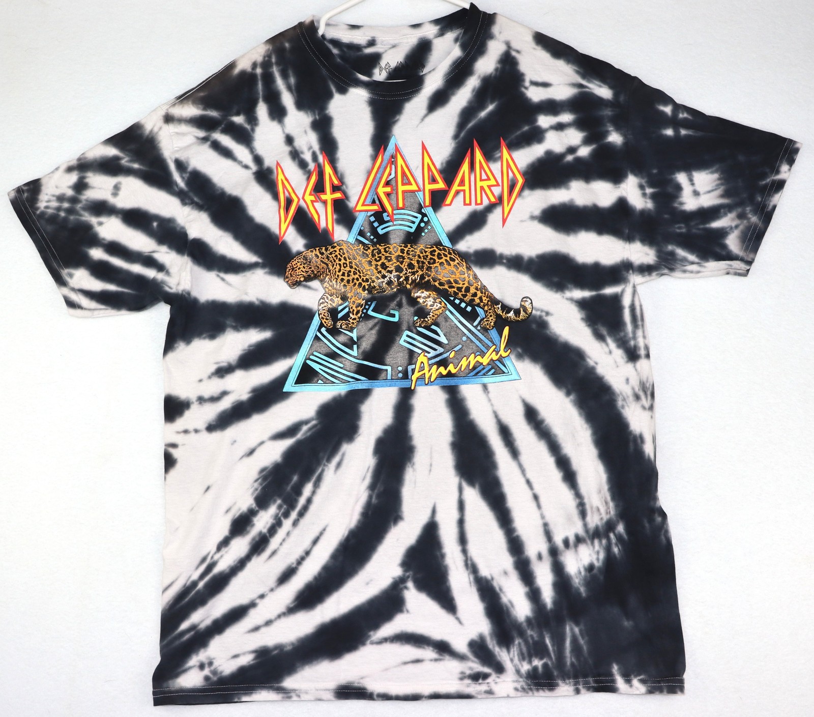 Def Leppard Shirt Mens Large Black White Tie Dye Animal Graphic Band Tee Rock