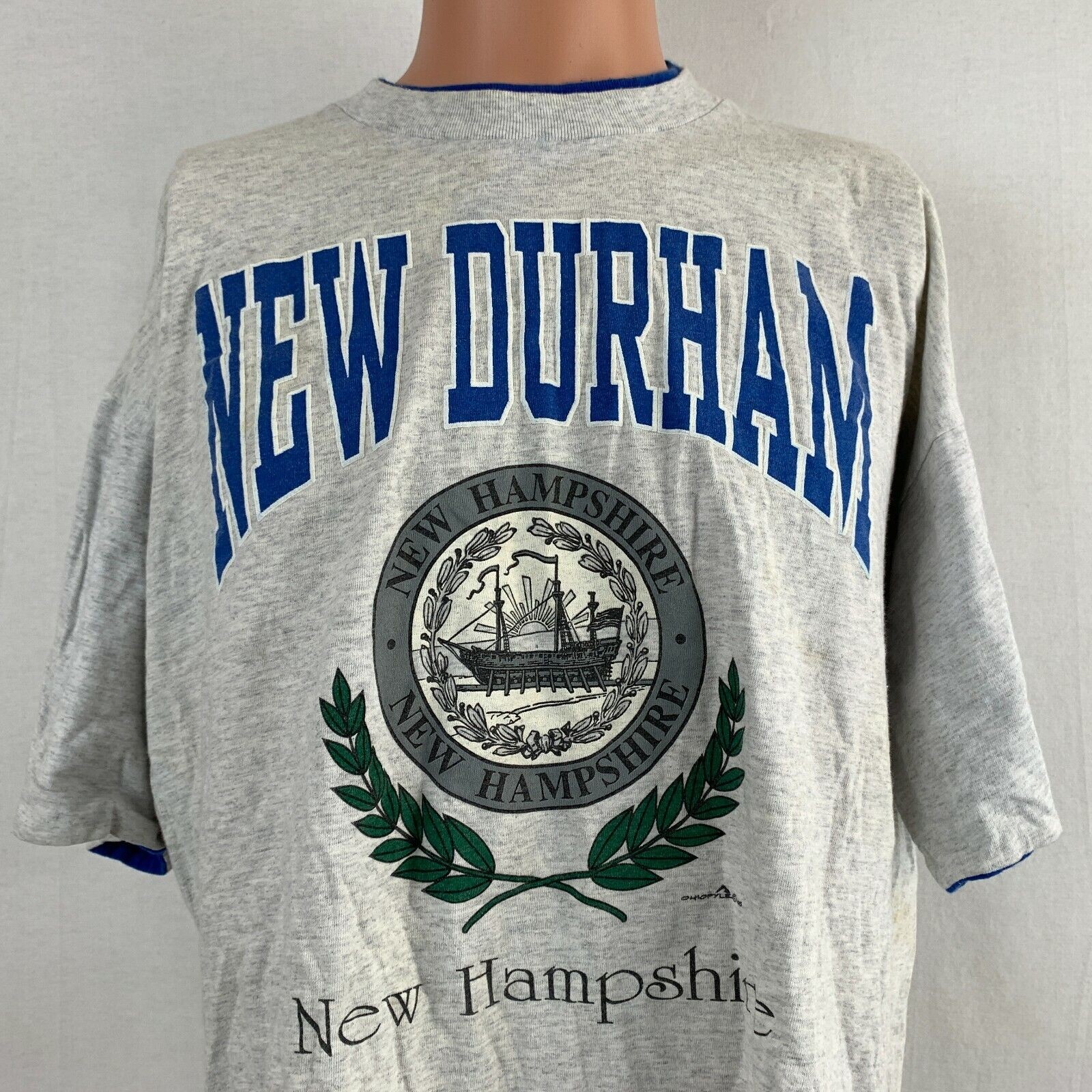 Vintage New Durham T Shirt Mens Size XL Grey New Hampshire Seal 90s