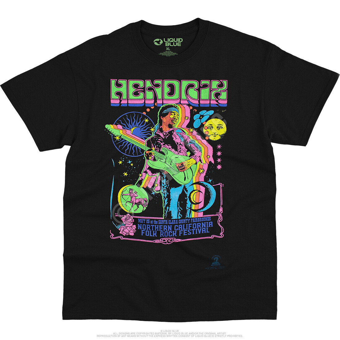 JIMI HENDRIX-GUITAR BLACKLIGHT-GLOWS BLACKLIGHT-T-SHIRT S-M-L-XL-2X,3X-4X-5X-6X