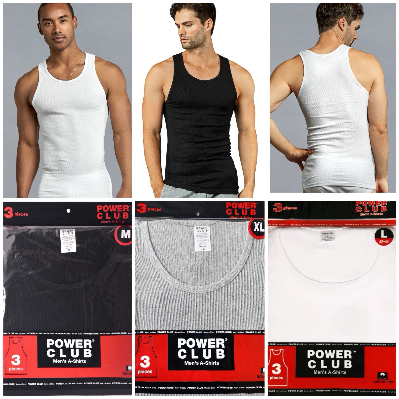 6 Packs Men 100% Cotton Ribbed Tank Top A-Shirt Wife Beater Undershirt Lot XL