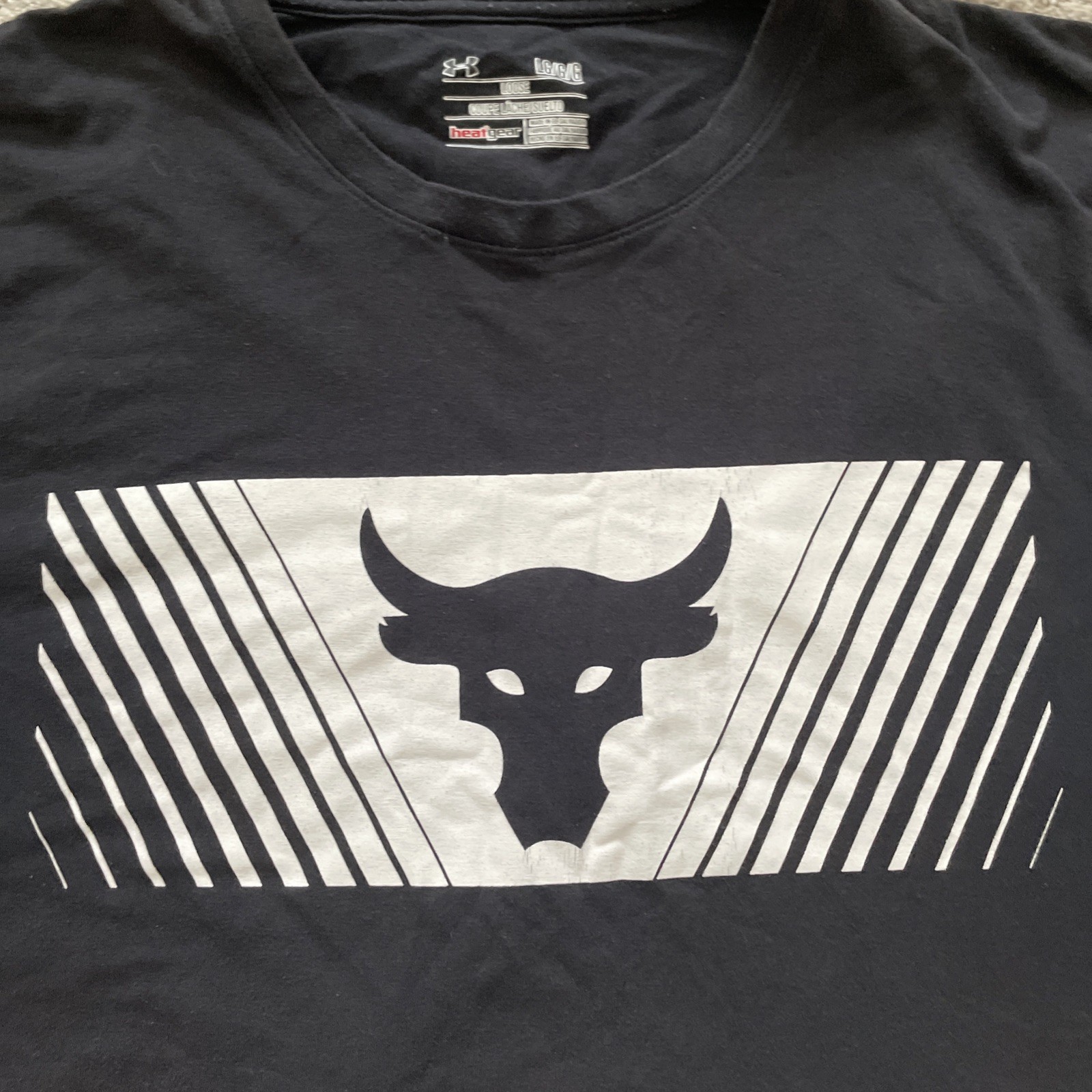 Under Armour Project Rock Mens Large HeatGear T Shirt Gym Training Black White