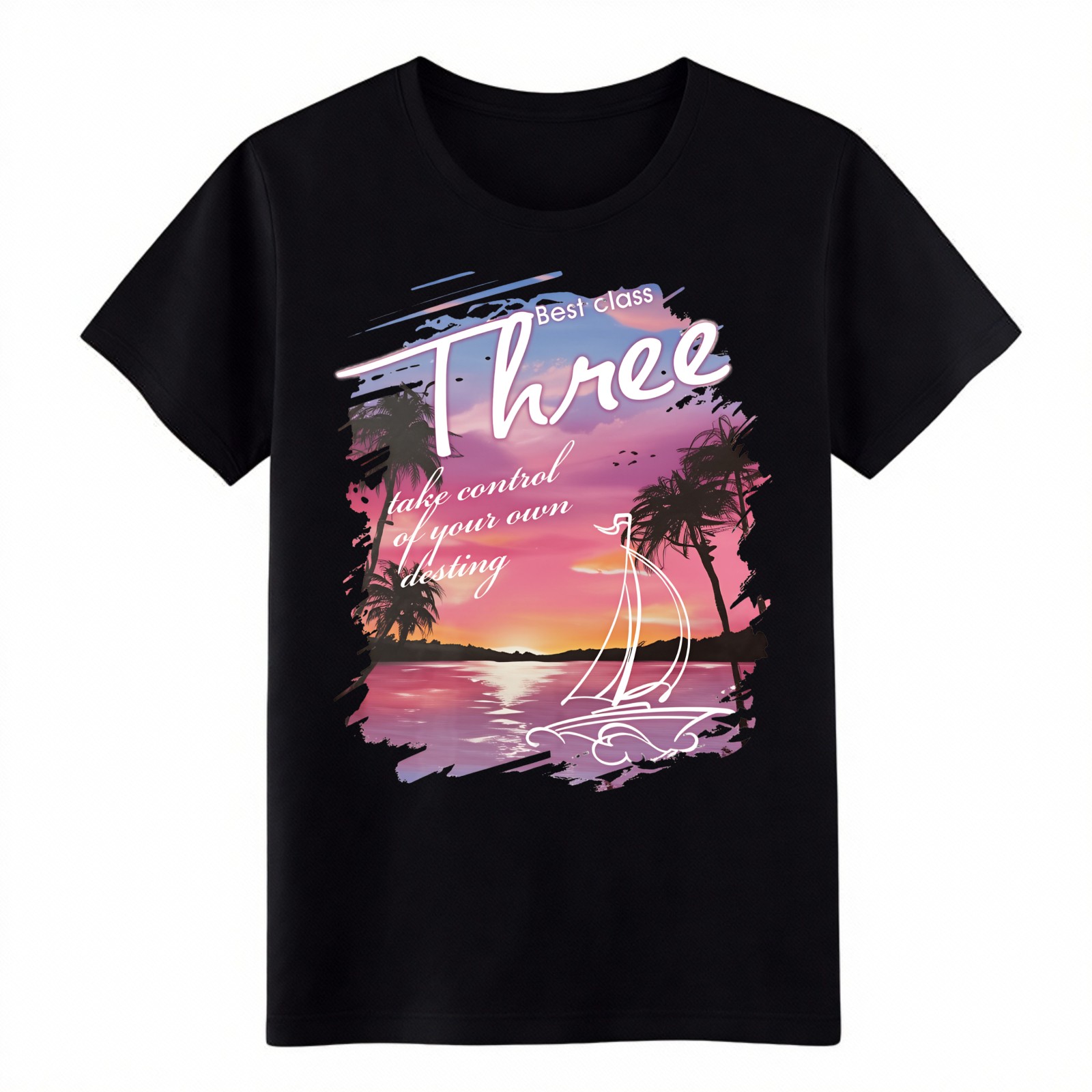 Tropical Sunset Sailboat T-Shirt Summer Beach Vacation Inspirational Quote Tee