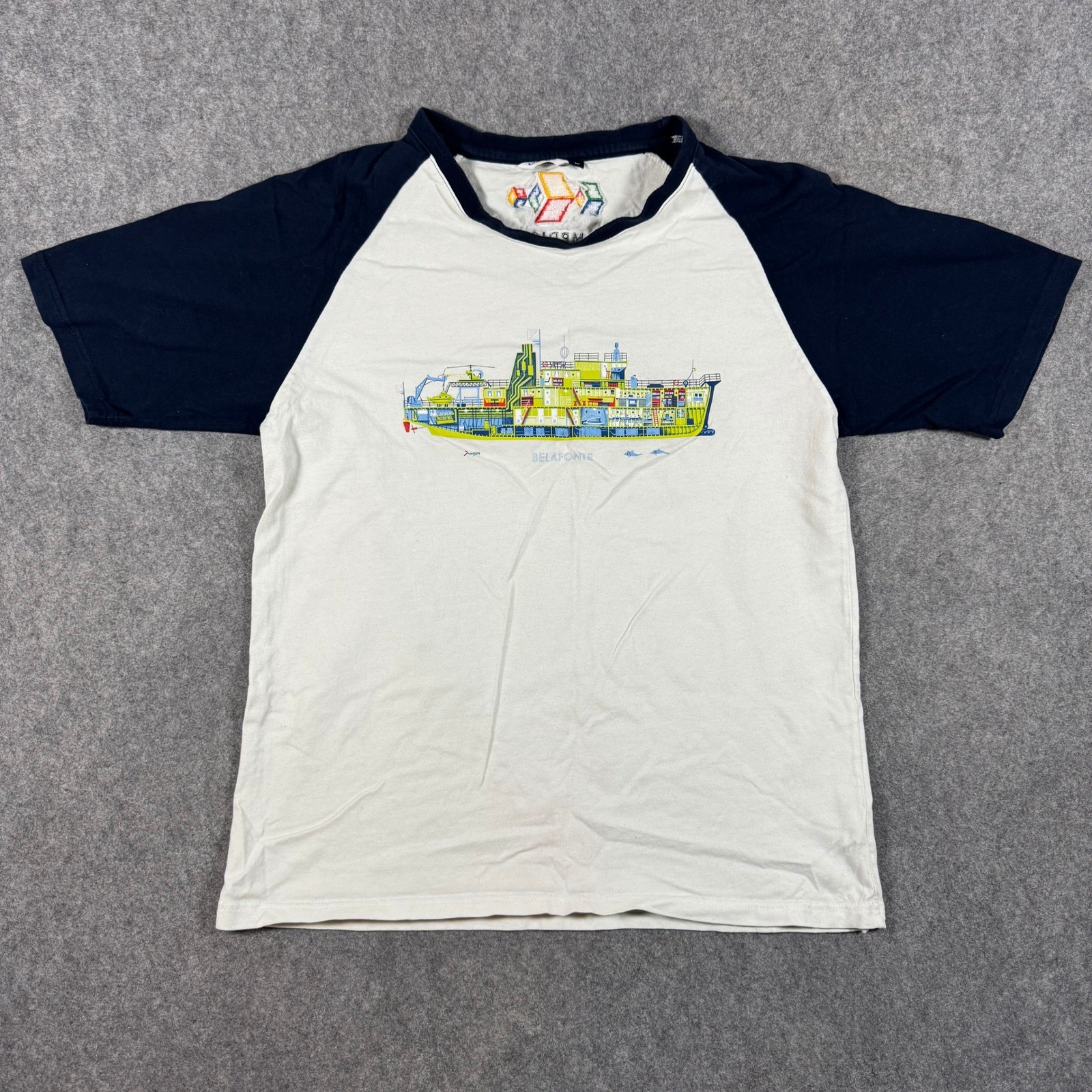 Google Belafonte Ship Raglan Shirt Mens L White Navy Life Aquatic Steve Zissou