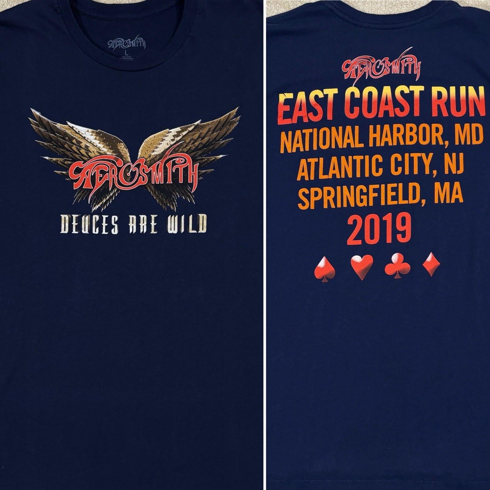 Aerosmith Deuces Are Wild Tour T Shirt 2019 East Coast Run Concert Adult Large L