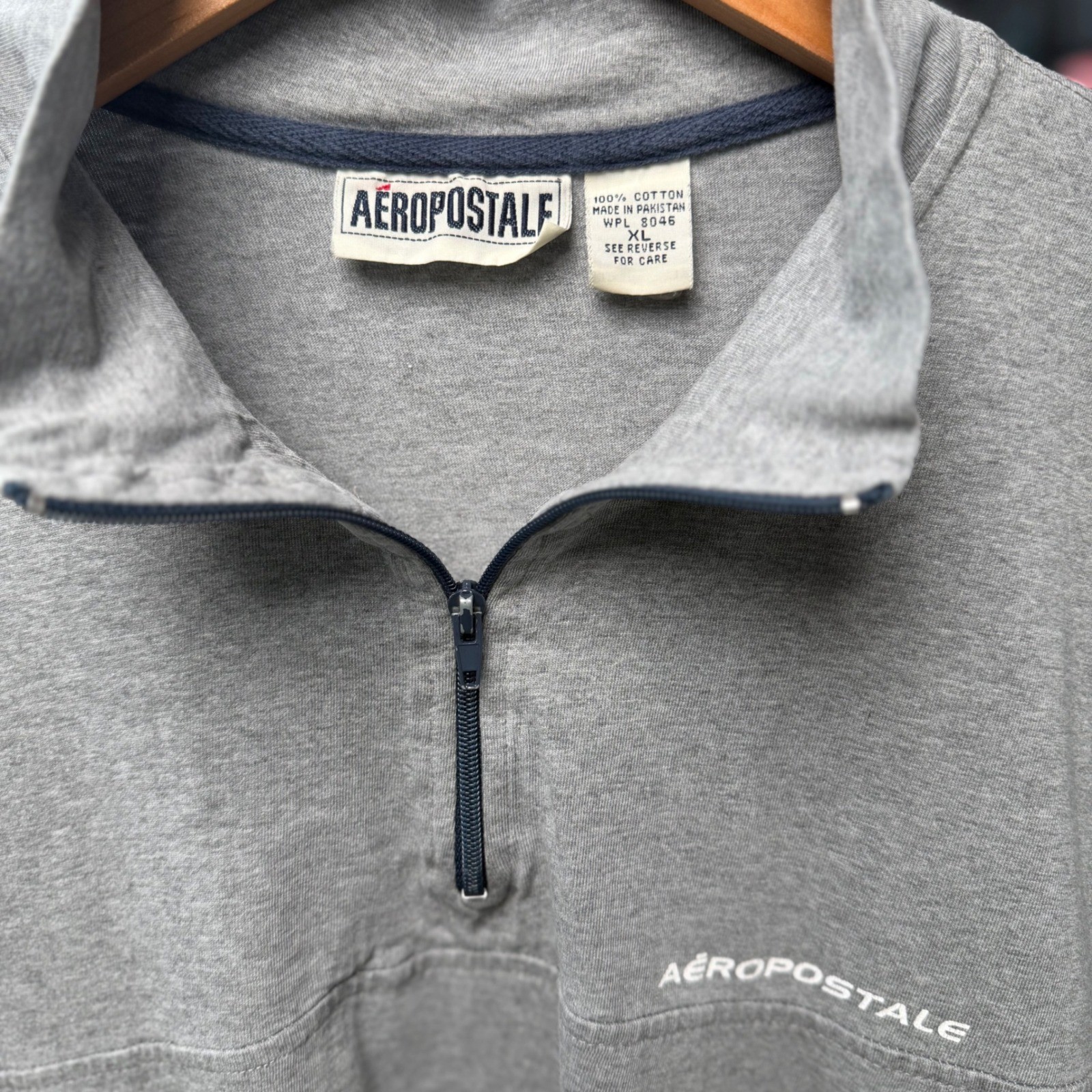 VTG 90s Aeropostale 1/4 Zip Pullover Gray Cotton XL Gorpcore Skater Streetwear