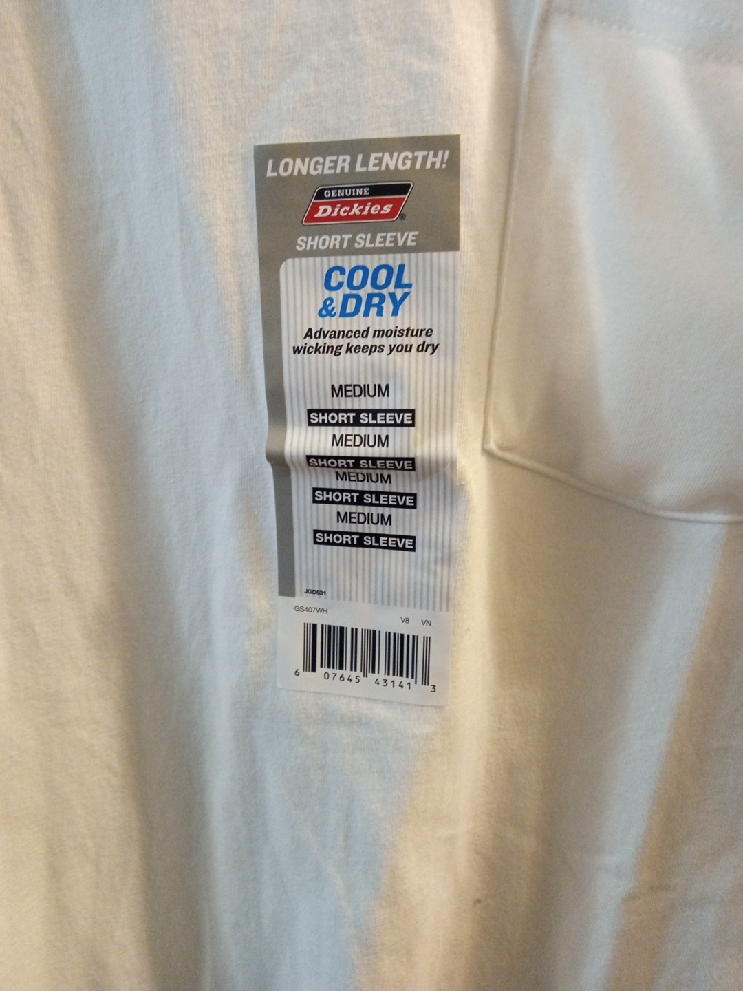 Men’s New Dickies Cool & Dry Longer Length Short Sleeve T-Shirt Size Medium