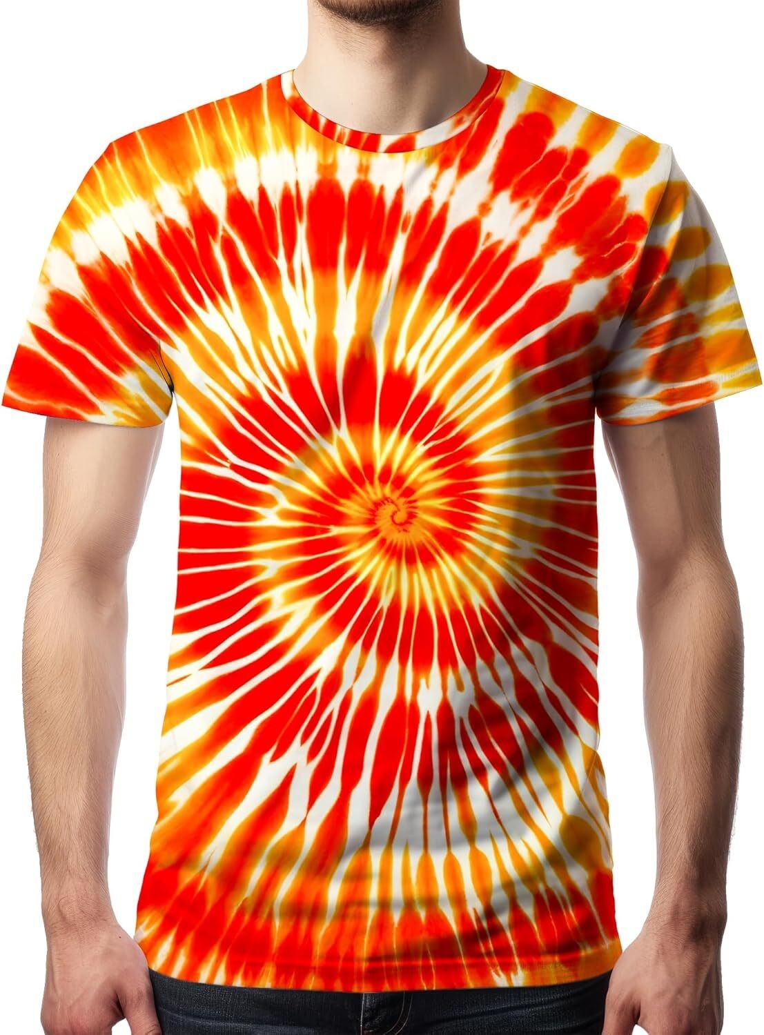 Men’s Tie Dye Short Sleeve T-Shirt Vintage Hippie Style Polyester Crew Neck Tee