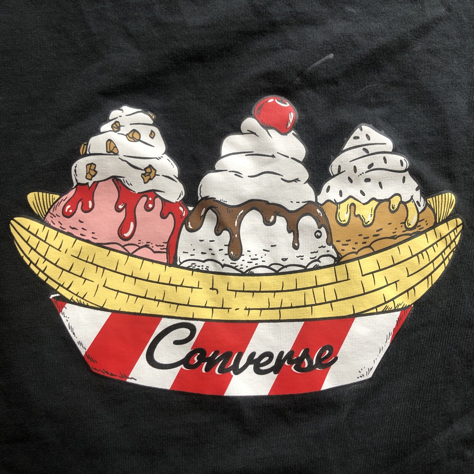 Converse Tshirt 100% Cotton Black Mens Size XL Banana Split Graphic Ice Cream