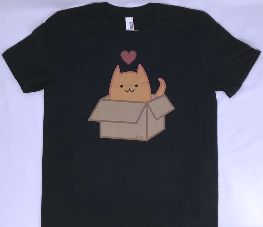 Boxcat Cat Loves Box Black Men’s Unisex T-Shirt Evilkid Yujean Heart Kitty Cute