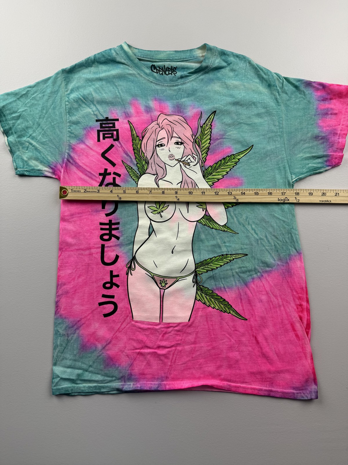 Spencer’s Shirt Mens Small Multicolor Anime Weed Girl Graphic Tee 420 Tie-Dye