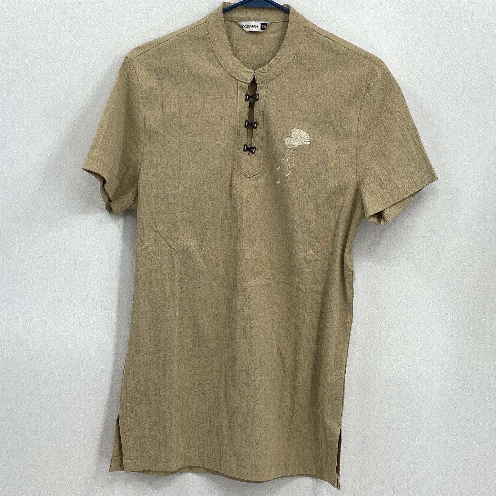 Kidoriman Tan Japanese Streetware Shirt STRETCH Embroidered Japan 3XL 38″ Chest