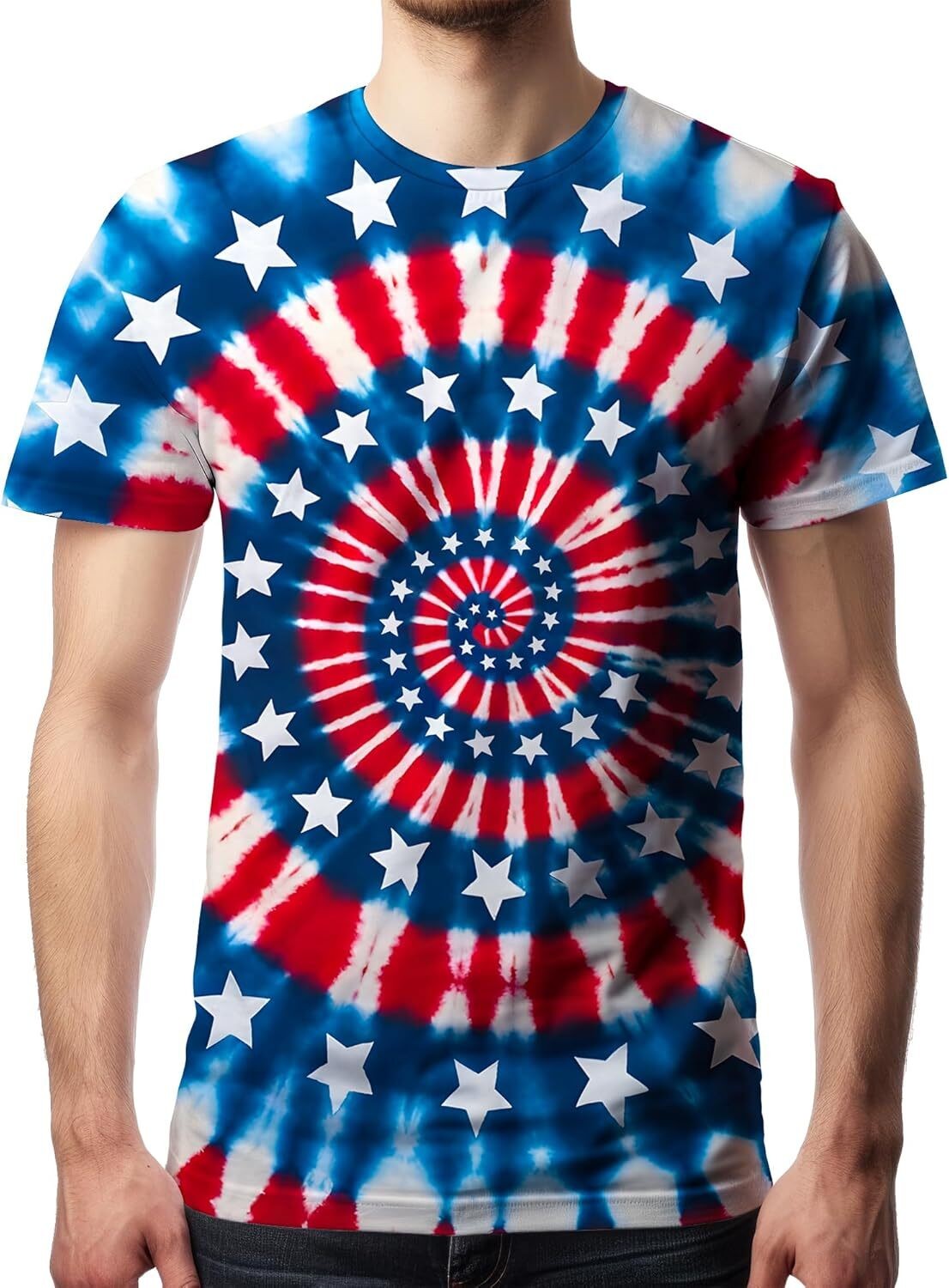 Men’s Tie Dye Short Sleeve T-Shirt Vintage Hippie Style Polyester Crew Neck Tee