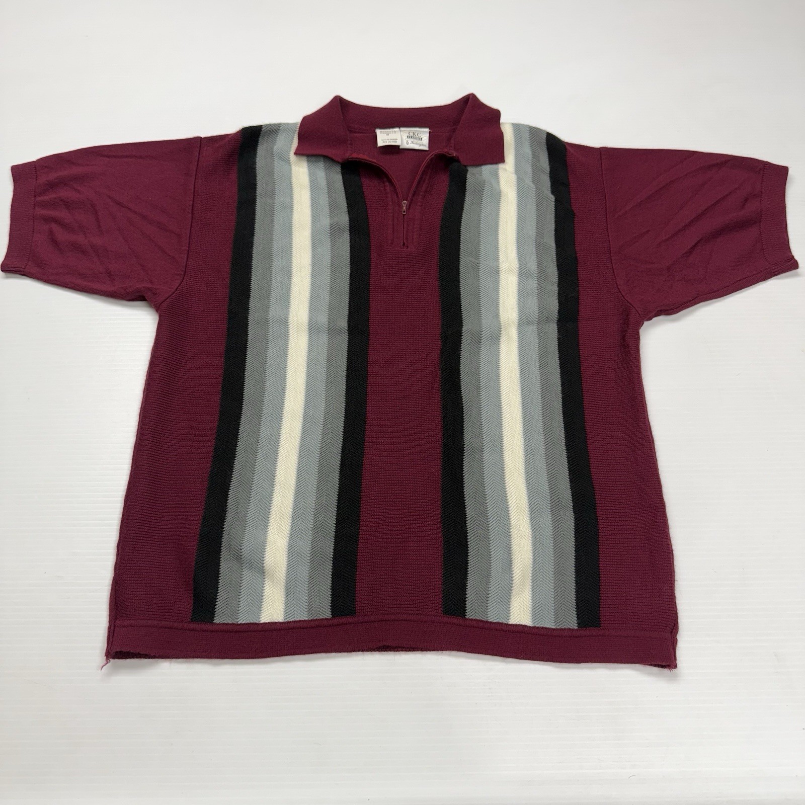 CKC Classics Kennington Mens 1/4 Zip Vertical Stripe Short Sleeve Knit Polo M