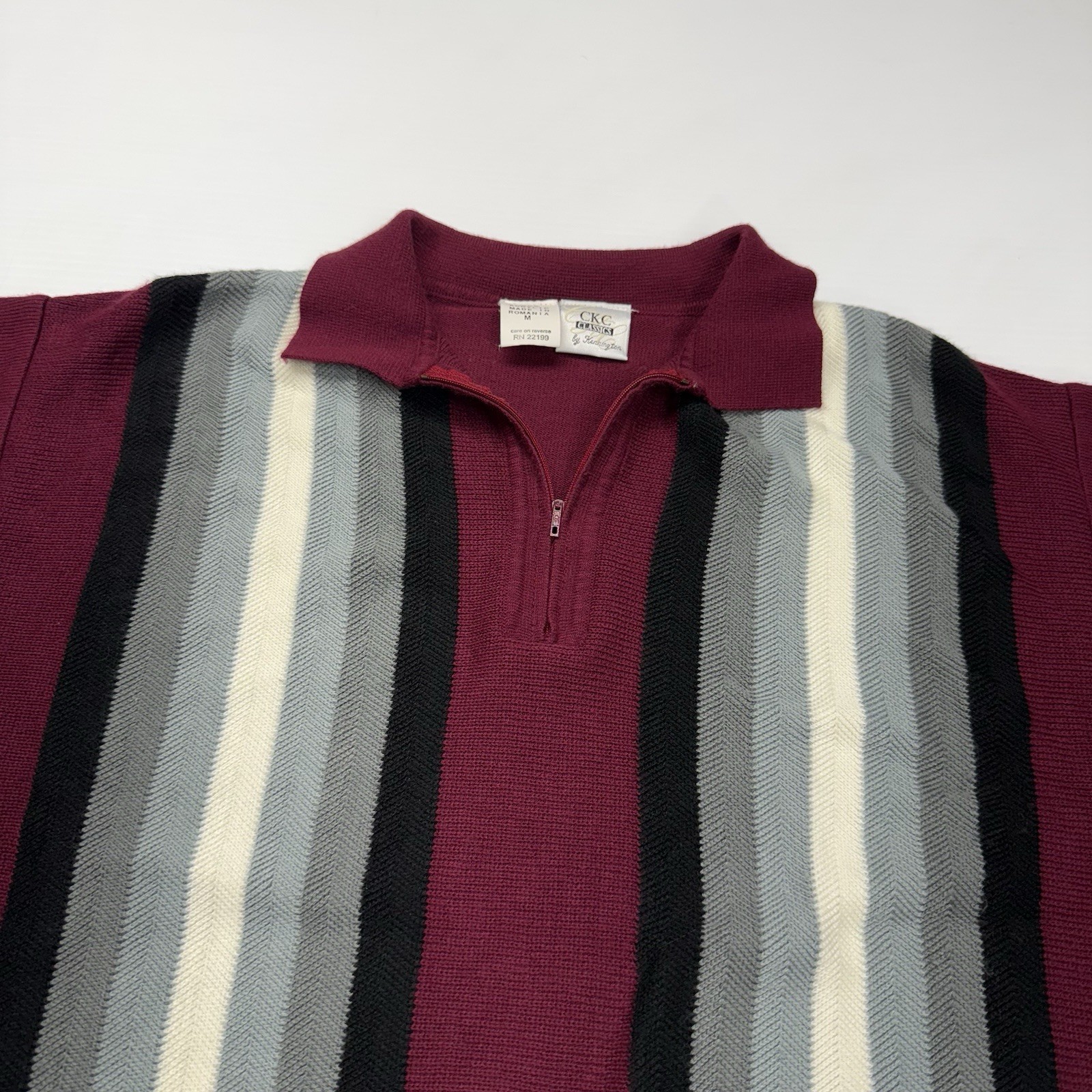 CKC Classics Kennington Mens 1/4 Zip Vertical Stripe Short Sleeve Knit Polo M