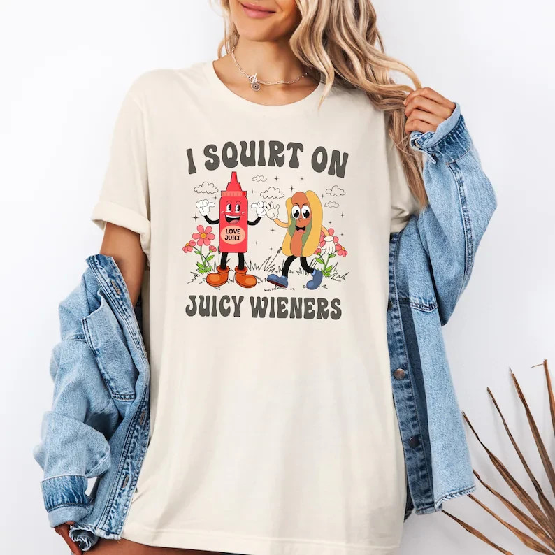 Retro Cartoon Suggestive Hot Dog T-Shirt, Funny Adult Humor BBQ Tee