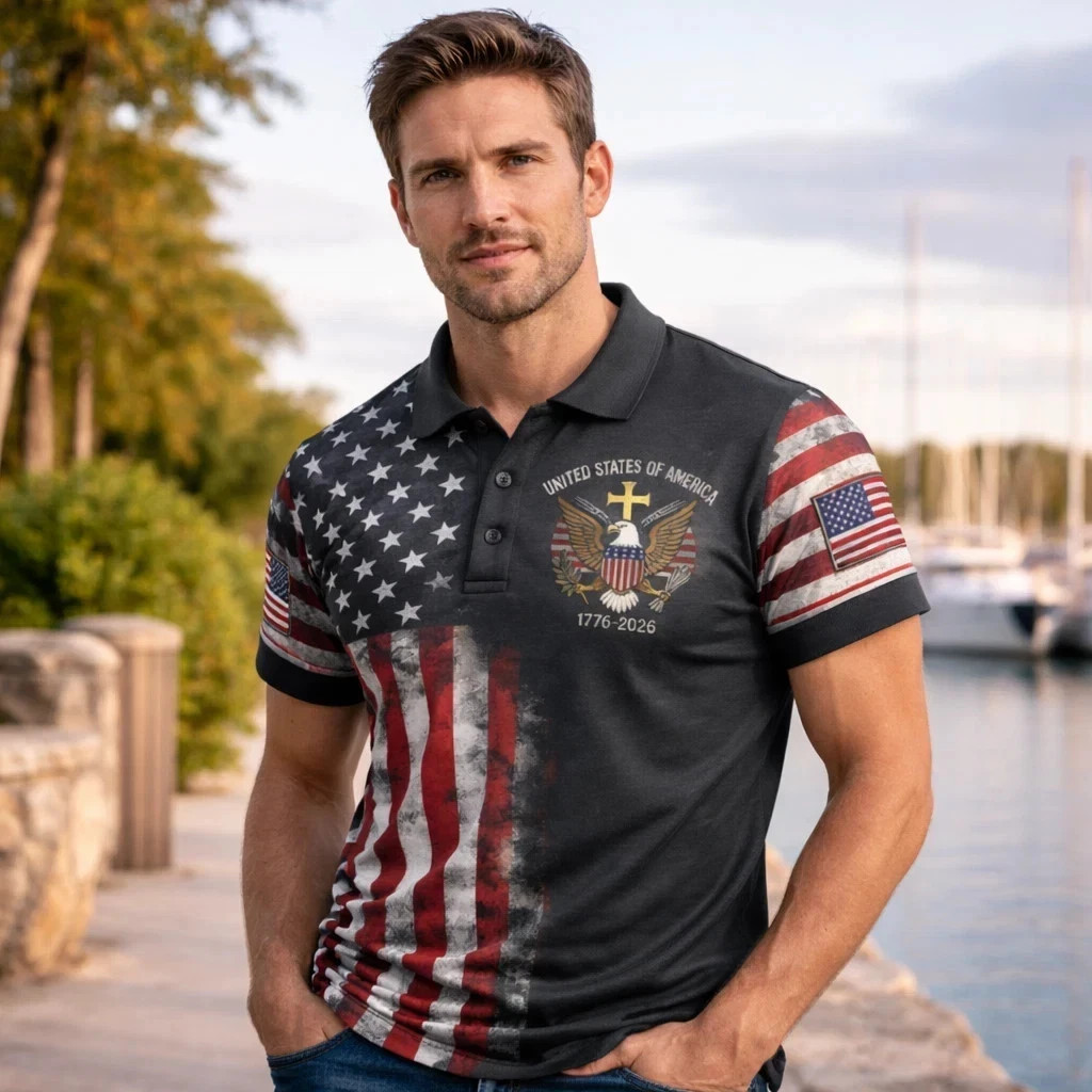 250th Anniversary Patriotic Polo Mens United States Of America 1776-2026 (S-5XL)