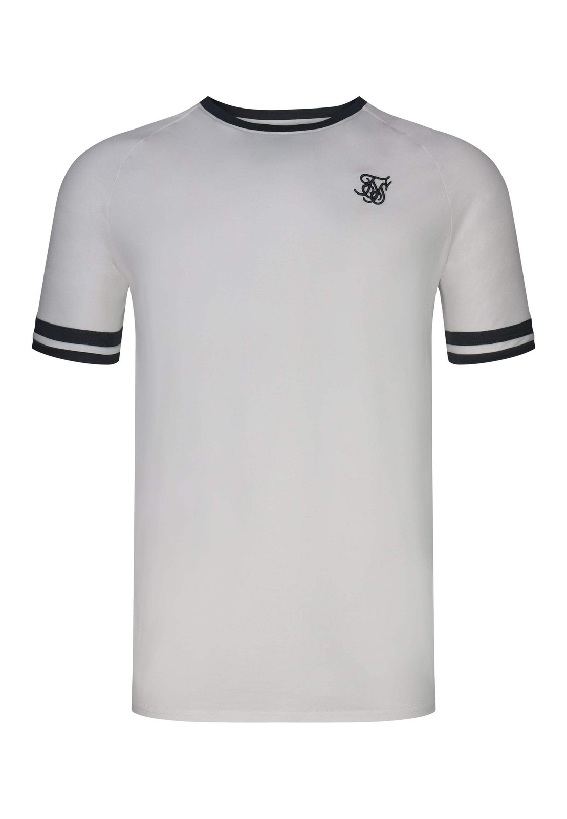SikSilk Men’s Short Sleeved Muscle Fit Tournament T-Shirt Tee White and Grey