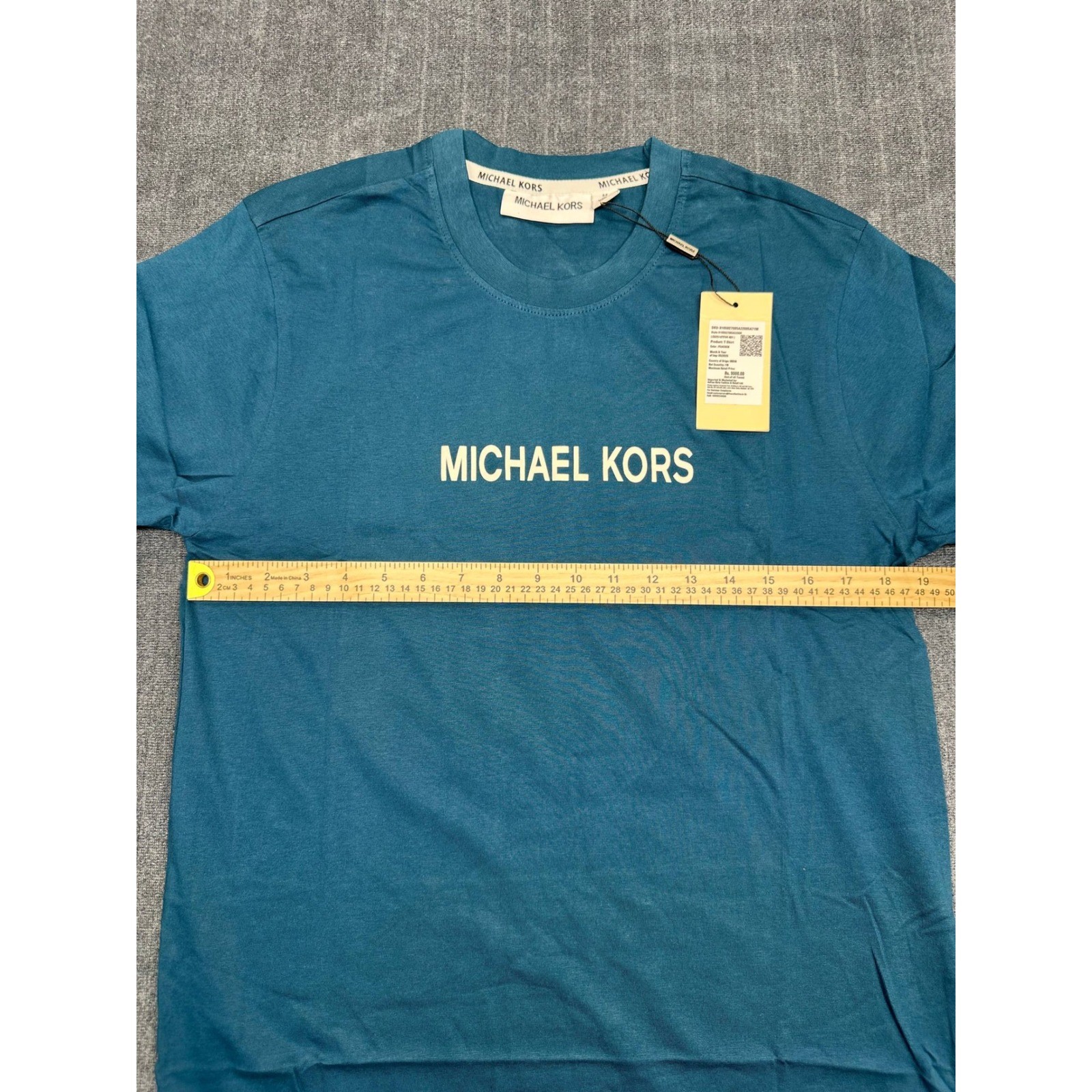 Michael Kors Mens Peacock Blue Graphic Wave Logo T-Shirt M NEW