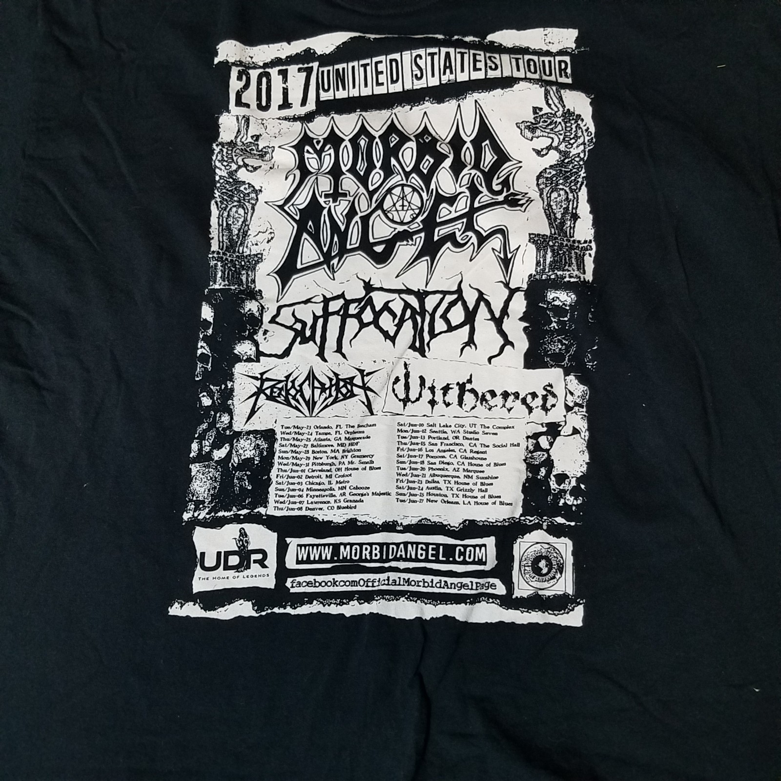Morbid Angel MEDIUM black t-shirt from 2017 USA Tour Gilden Size 2XL