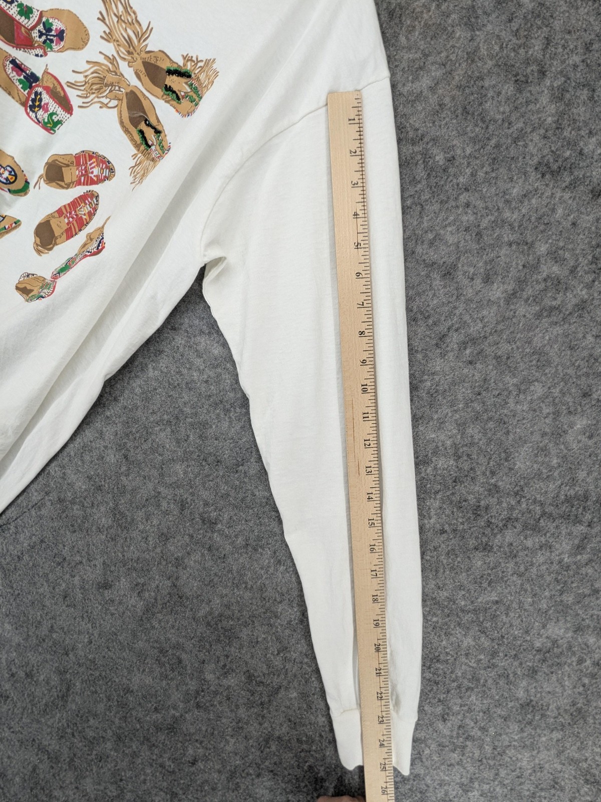 Vintage Central Falls Shirt Mens One Size White Beaded Moccasins Graphic USA 90s