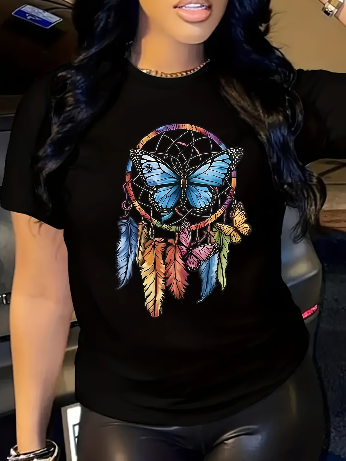 Women’s Round-neck Short-sleeve T-shirt Butterfly Print Casual Fashion T-shirt √