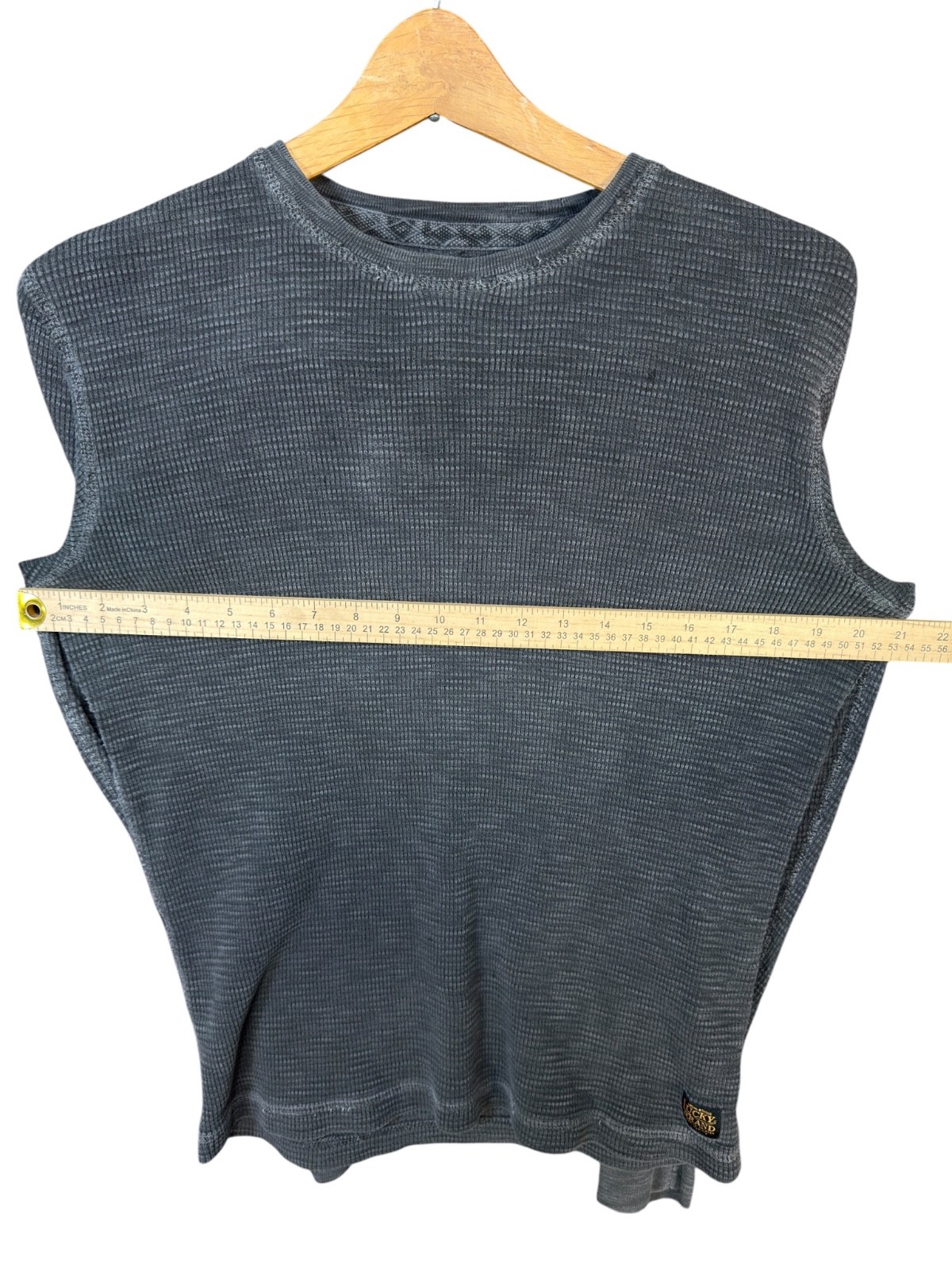 Lucky Brand Slub Thermal Shirt Mens M Gray Waffle Knit Long Sleeve Crewneck