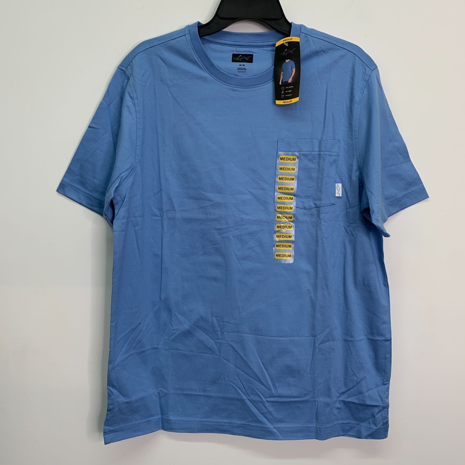 Greg Norman Men’s M Shirt Short Sleeve Crew Neck Pocket Tee T-Shirt Blue M